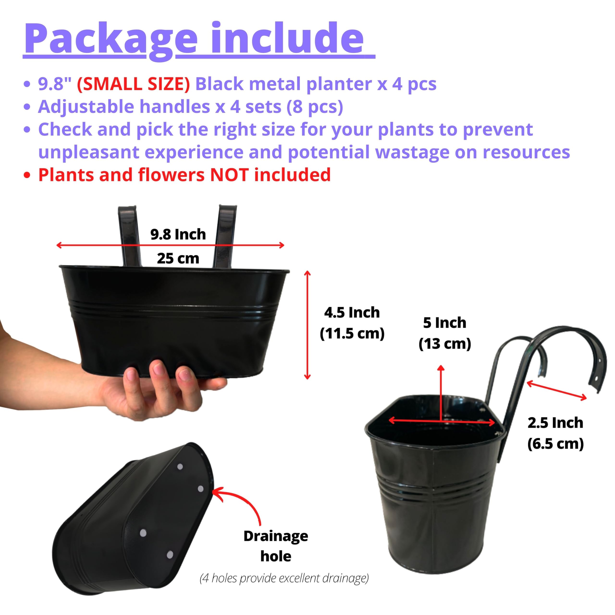 LaLaGreen 6er-Set Hänge-Pflanzkübel Aus Metall – Weiß, Mit Drainage, Für Balkon & Garten