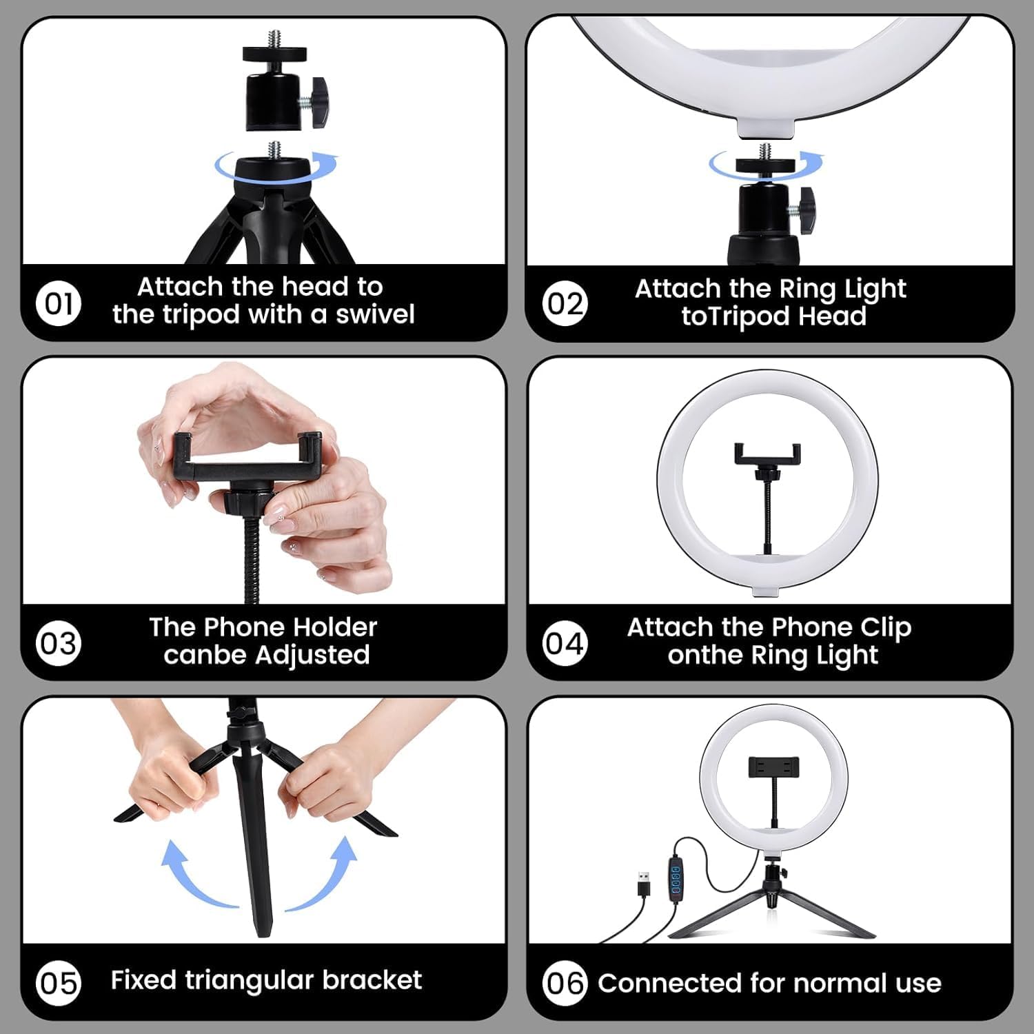 Selfie Ring Light 10" with Tripod Stand and Phone Holder, LED Ring Light for Desk with 3 Light Modes & 11 Brightness Level for Selfie, YouTube, Makeup, Live Streaming, TIKTOK