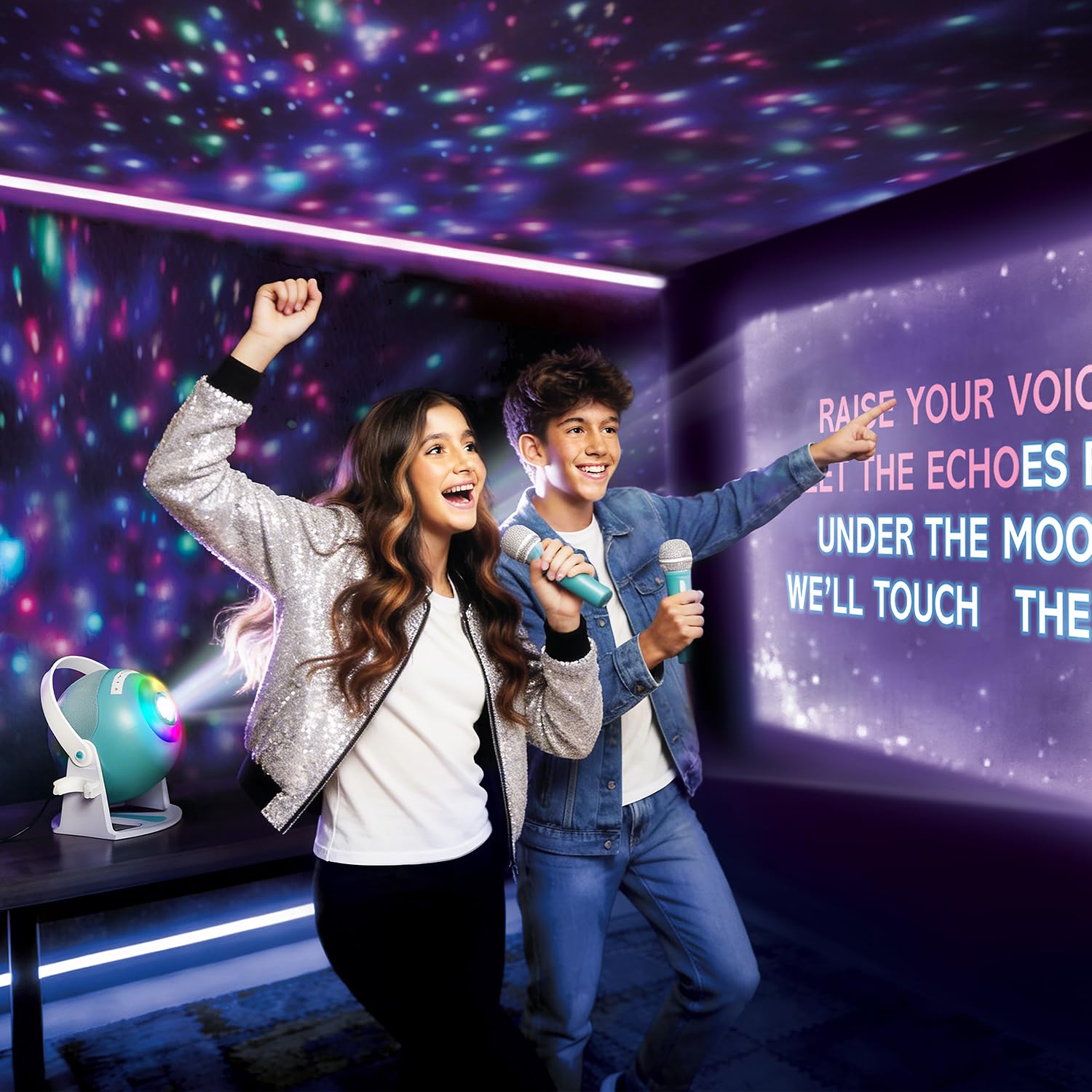Canal Toys - Music Creator - Karaoke Proiettore Bluetooth per Ragazzi - Con 2 Microfoni Wireless - Proiezione Testi - Effetti Vocali - Altoparlante 40W e Funzione Cast - INF045