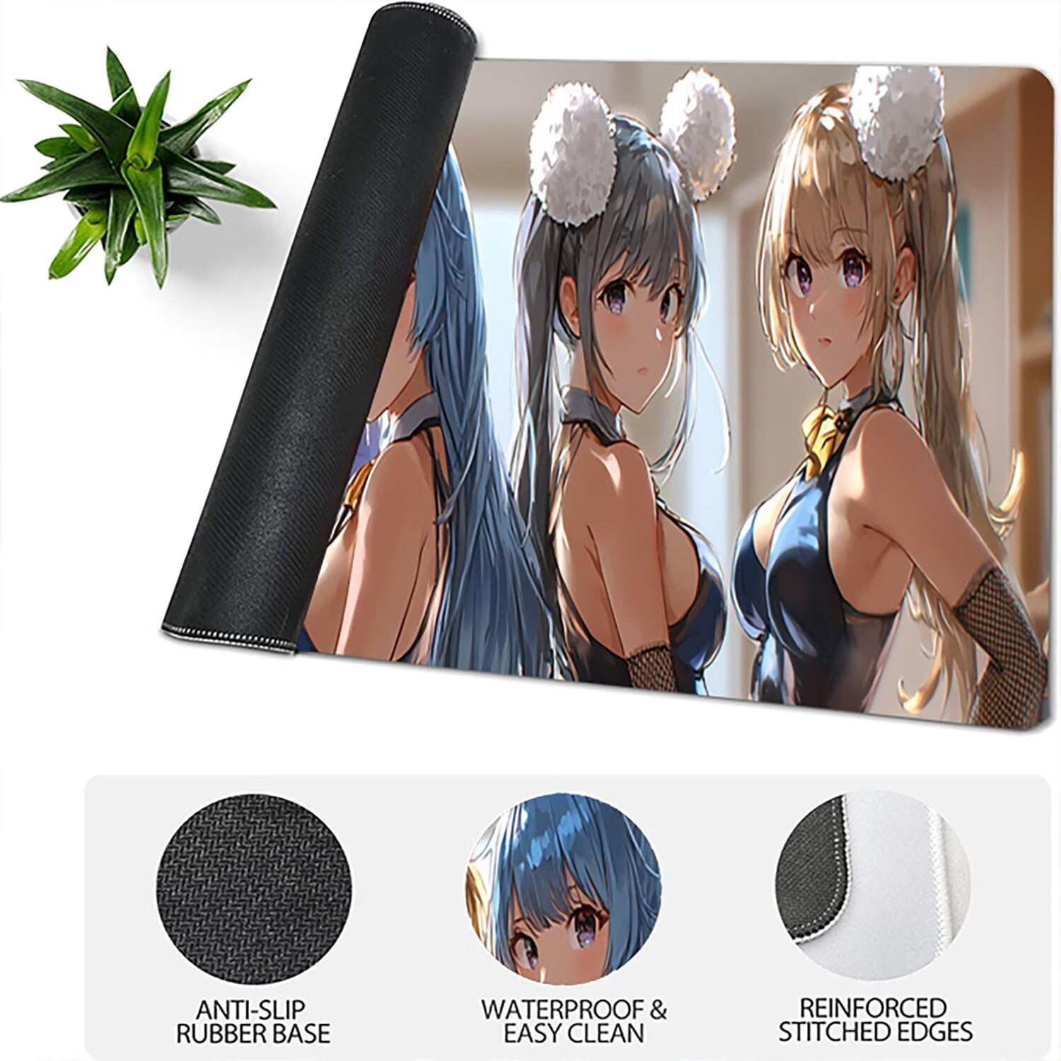 Lejnlnng Podkładka pod mysz do gier XXL, 120 x 60 cm, mata na biurko dla dziewczynek, wodoodporna podkładka pod mysz XL, antypoślizgowa gumowa podkładka pod mysz z przeszytymi krawędziami do biura, do
