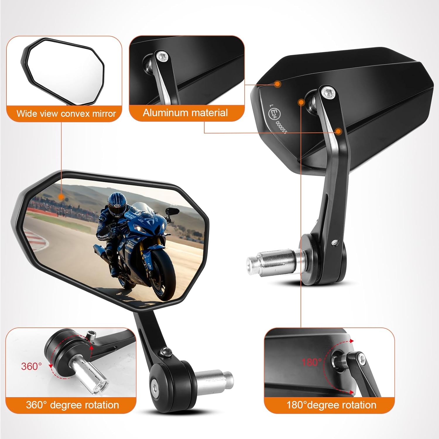 Motorcycle Side Mirrors Handle Mount Bar End Mirror, Universal Handlebar Rear View Bar End Mirrors for Motorcycles E-bike Scooters Snowmobile ATV