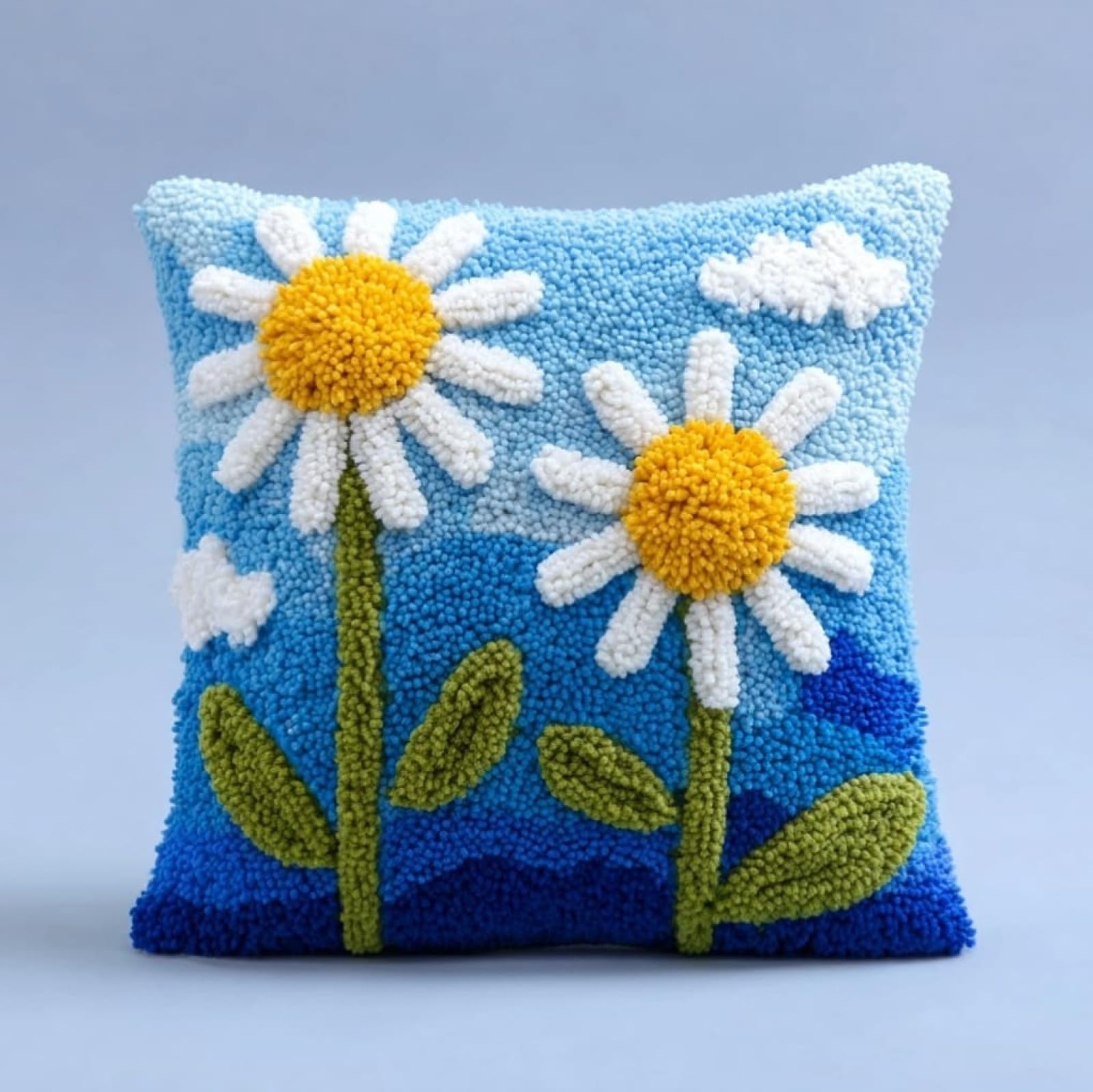 WallustrioaW Latch Hook Cushion Kit DIY 17x17in,Blue Daisies