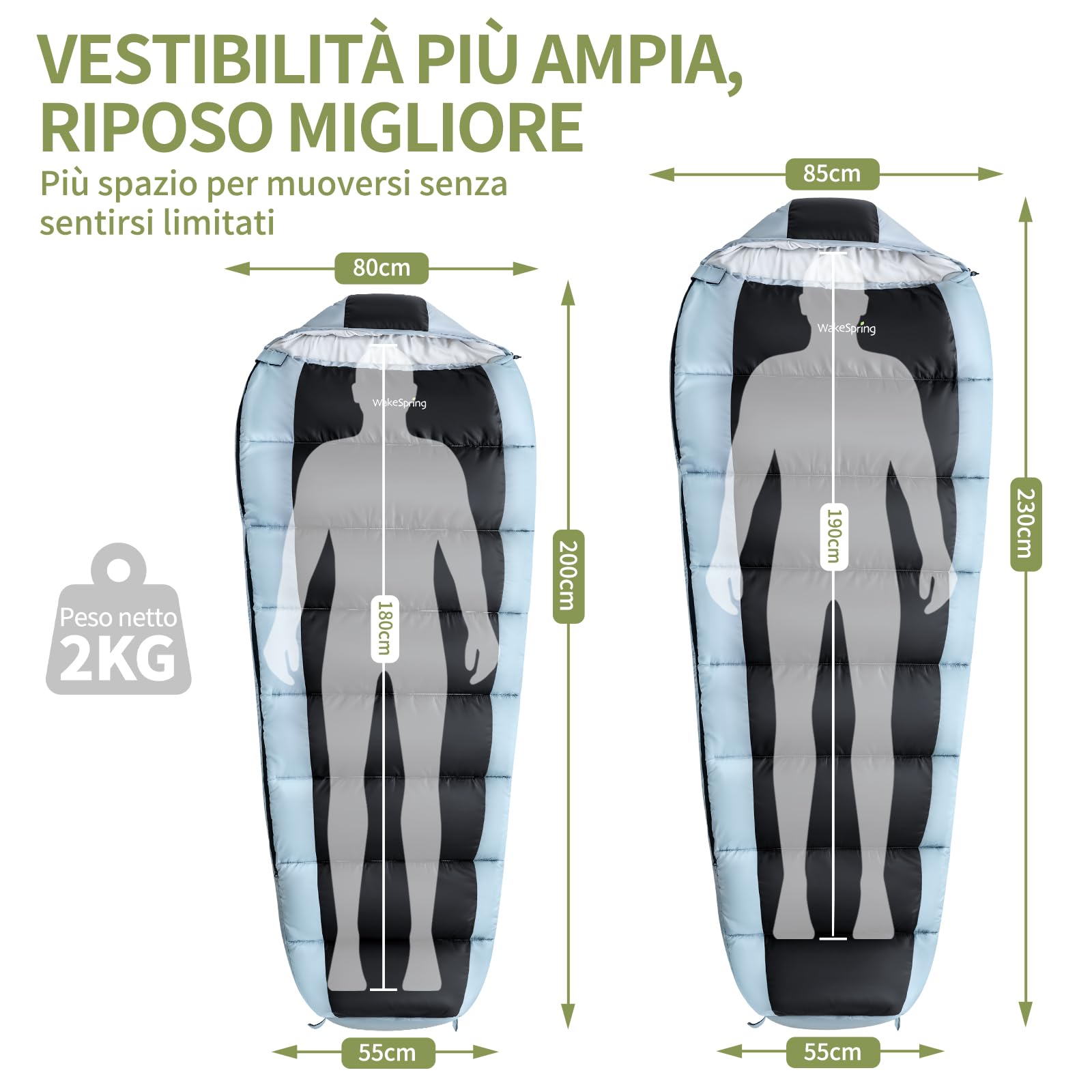 Sacco a Pelo Mummia per Campeggio e Clima Freddo, Imbottitura 450 GSM in Fibra Cava, Rivestimento Idrorepellente e Antivento, Sacco a Pelo 3 Stagioni con Cappuccio Regolabile per Trekking