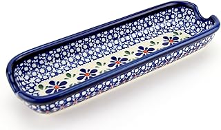 Polish Pottery Corn-on-the-cob Dish From Zaklady Ceramiczne Boleslawiec Mosaic Flower Pattern, Dimensions: Length: 8.75