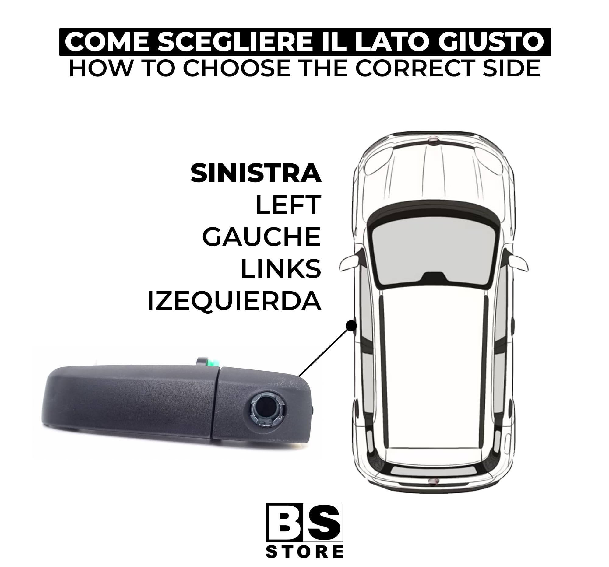 BSSTORE Maniglia Esterna Nera per F!at PANDA dal 2012 in poi (312, 319) Anteriore Sinistra - Lato Conducente con Foro