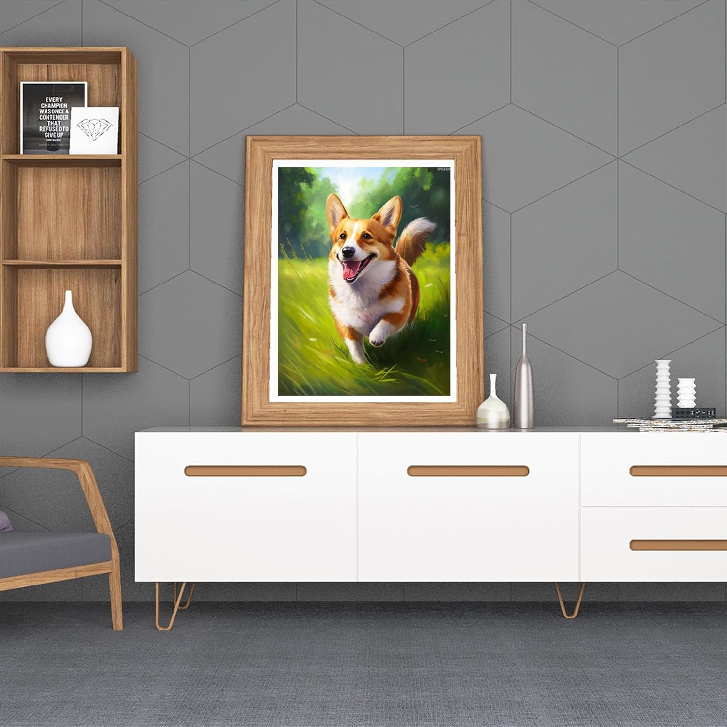 IPISSOI Diamond Painting Kits for Adults, Pembroke Welsh Corgi is Frolicking on The Grass 5D DIY Diamond Art Kits Full Drill Diamond for Gift Wall Decor Gem Arts Animals 12x16 inch