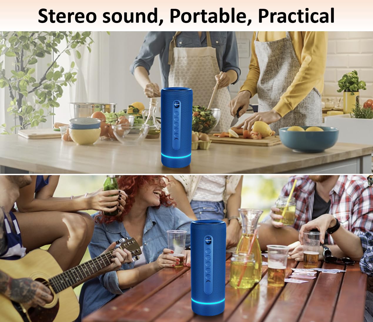 Decibelvibe Tnz Sleek 8 przenośny głośnik Bluetooth, wodoodporny głośnik IP66 o mocy 30 W, głęboki bas, Bluetooth 5.3, czas odtwarzania 25 godzin, parowanie TWS, światła RGB, do domu, na zewnątrz,