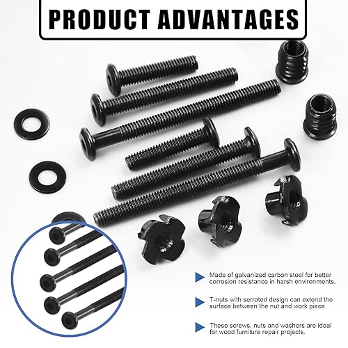 Miniatura 5 de Glarks 107 tornillos hexagonales negros M6 x 30502.756 in e insertos roscados M6 Kit surtido de tuercas en T con arandelas planas y llave hexagonal