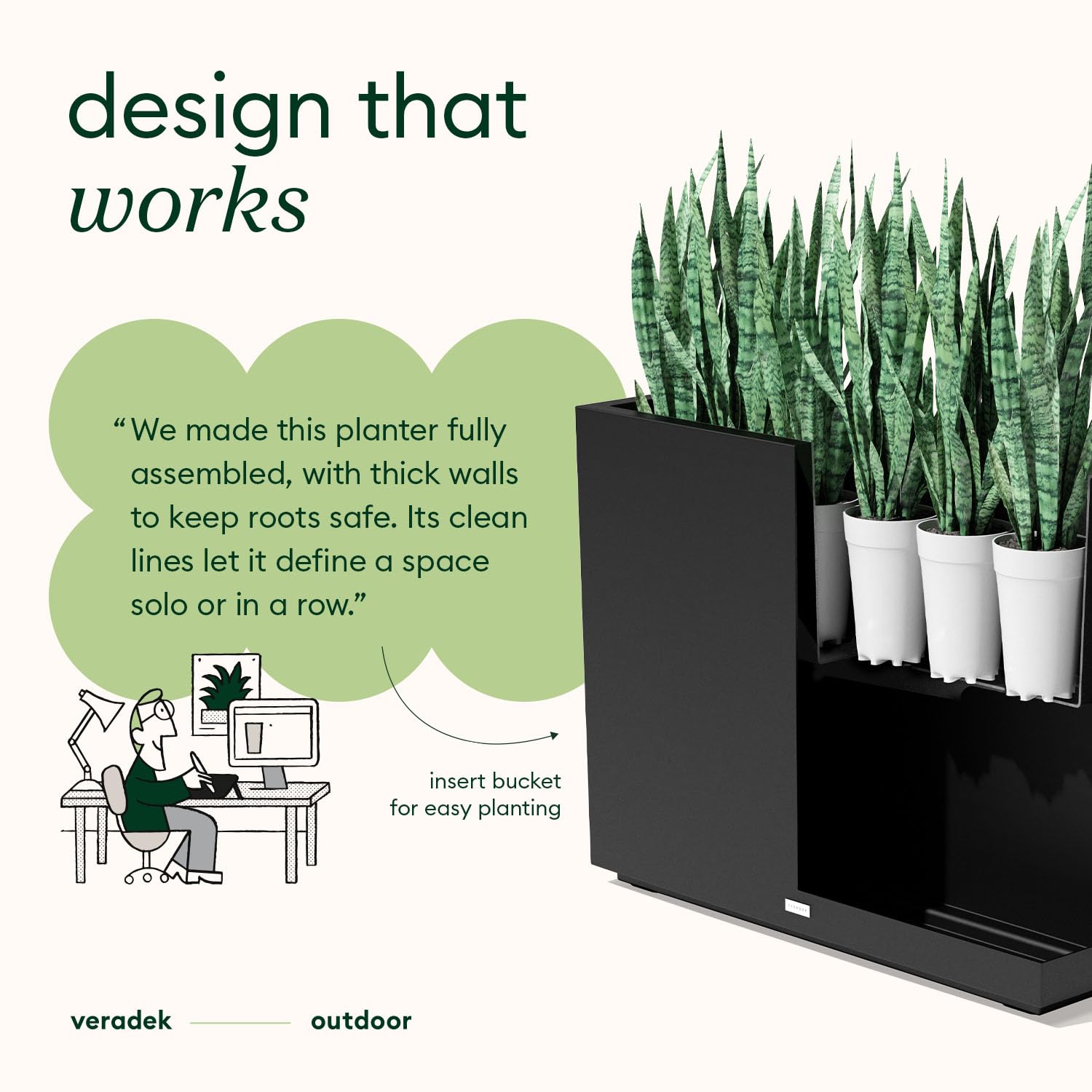 Veradek Block Series Span Plastic Planter - Tall Rectangular Planter for Indoor or Outdoor Patio/Porch | Durable All-Weather with Removable Insert Bucket | Modern Design for Plants, Flowers(2 Pack): Black Medium - 2 Pack