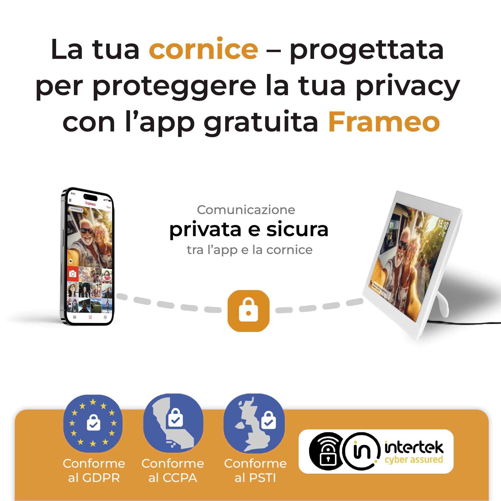 Cornice Digitale 10 Pollici WiFi – Schermo IPS HD 1280x800 – Portafoto Digitale Frameo Denver per Foto e Video – Cornice Elettronica Touchscreen Smart – 16GB Memoria – Slot microSD – Bianca