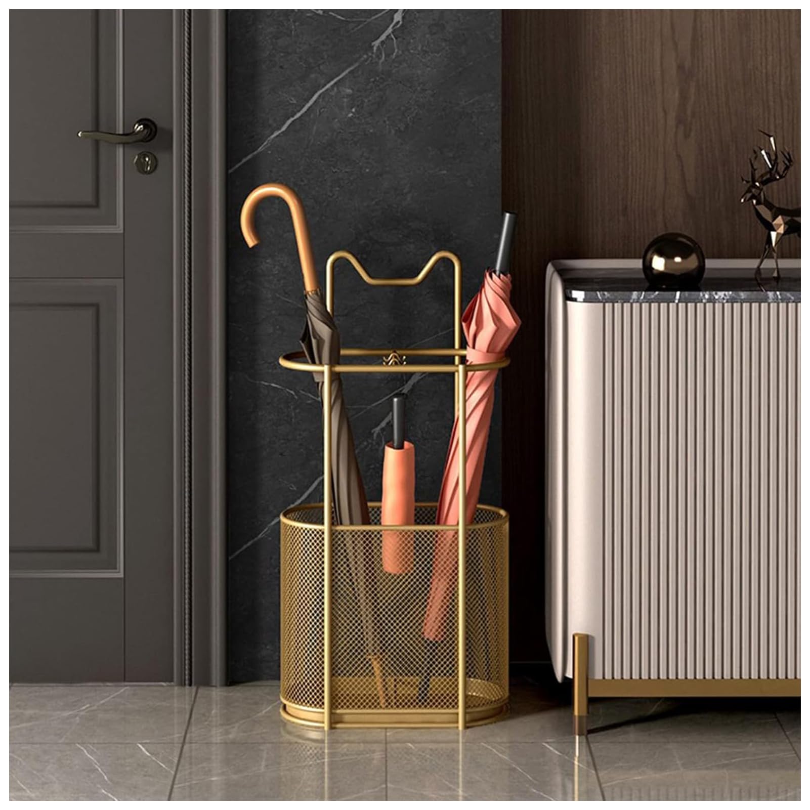 SaryEdge Umbrella Stand Holder with Drip Tray Home Organizer Space Saving Rack for Hallway Porch Office and Door Entrances Black Color,Gold,Gold
