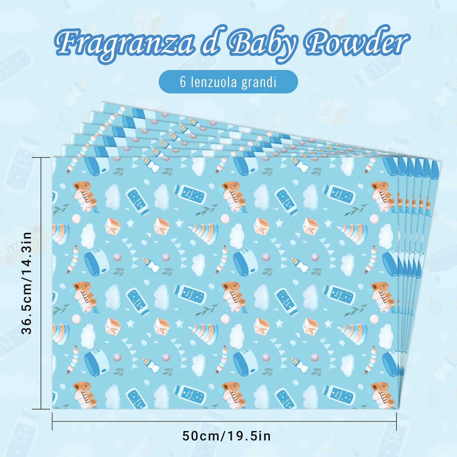 Carta Profumata per Cassetti, Profumi di Talco per Bambini, 6 Fogli Carta Profumata per Armadi per Profumare i Vestiti e Decorare i Mobili, 36.5 * 50 cm