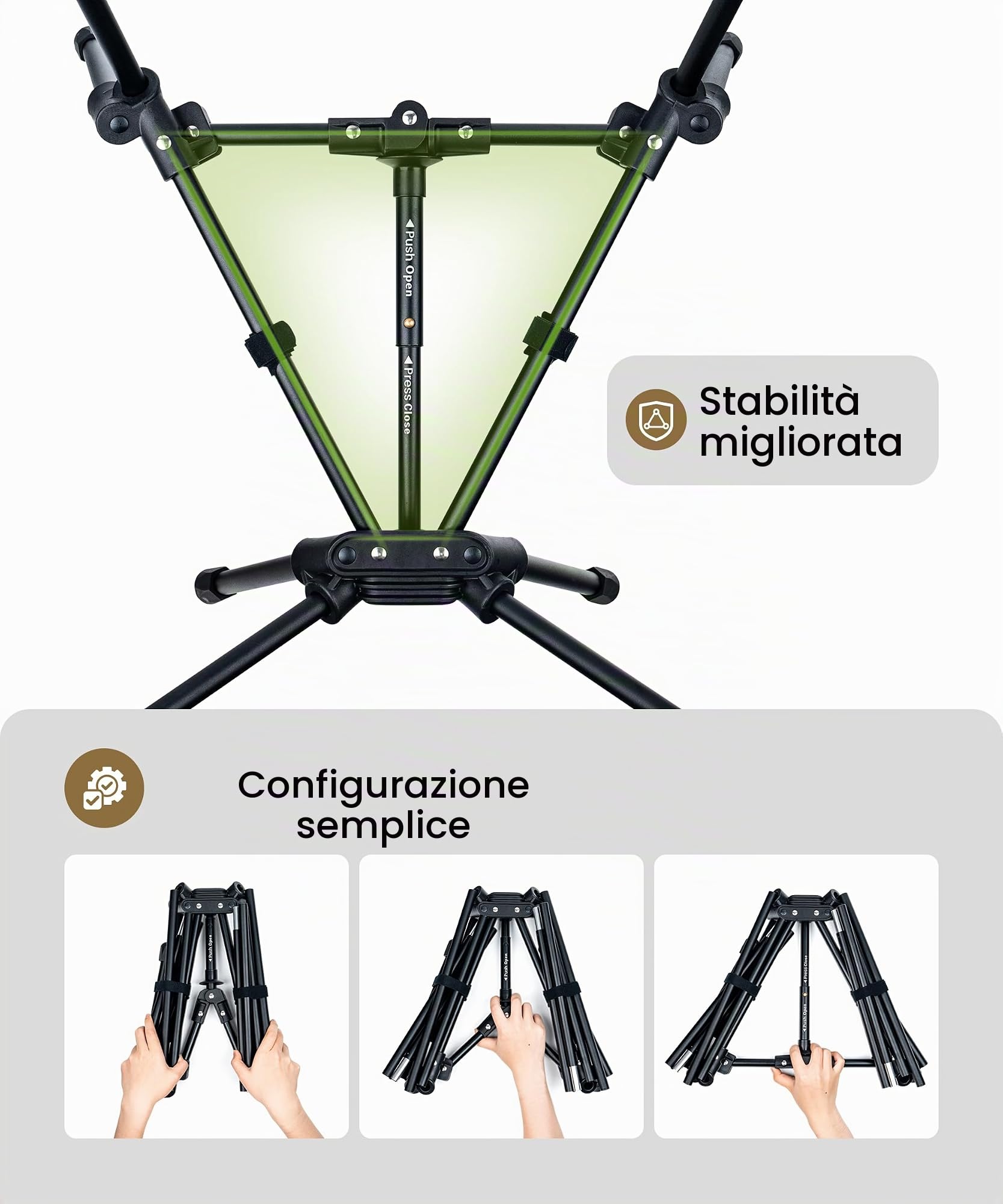 OneTigris TIGERBLADE Sedia da Campeggio Pieghevole con Schienale Alto, 170 kg, Leggera, con Telaio Triangolare e 2 Tasche Laterali
