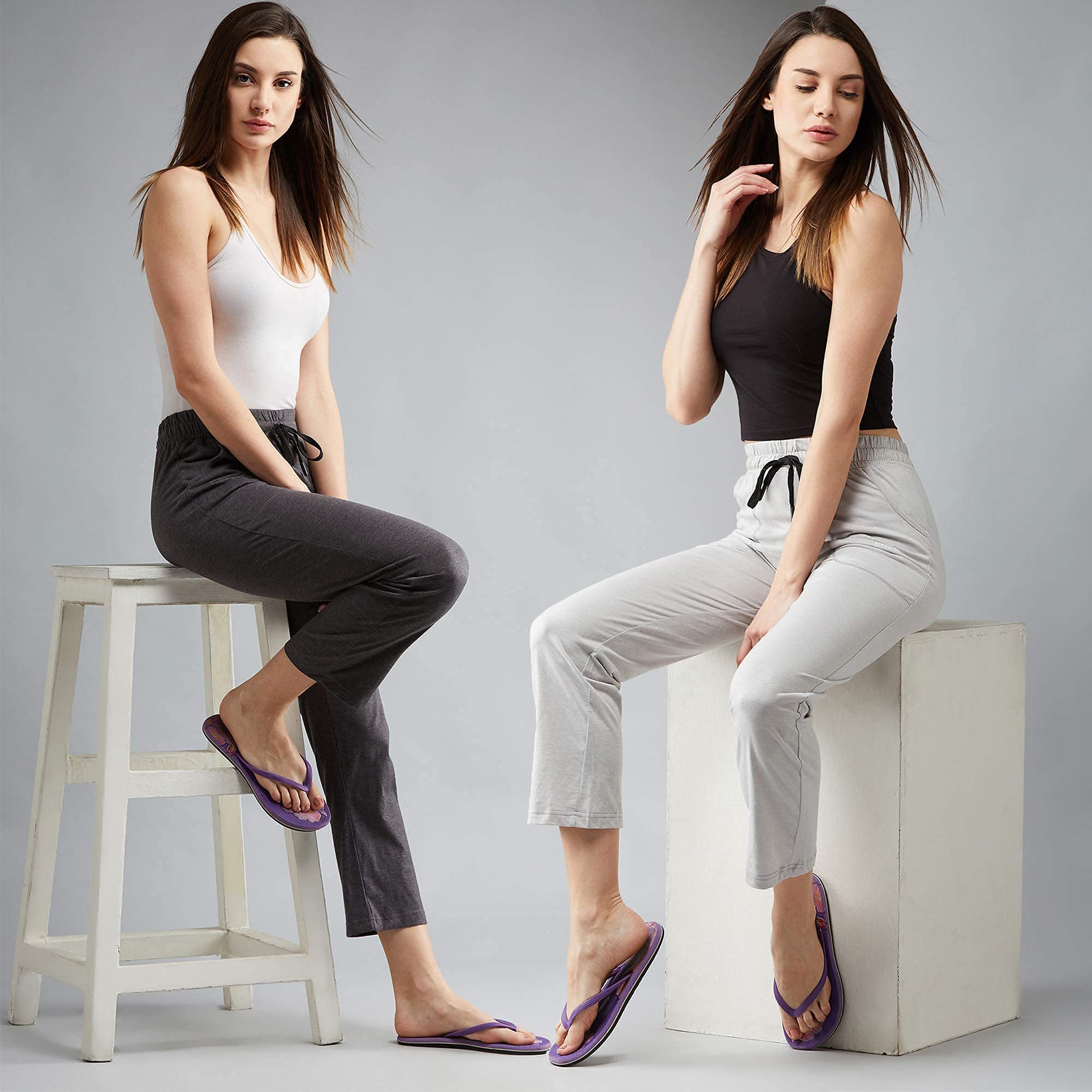 BLINKIN Cotton Pyjamas For Womenं Combo Pack Of 2 With Side Pockets (Color_Dark Grey|Light Grey,Size_2XL) 3