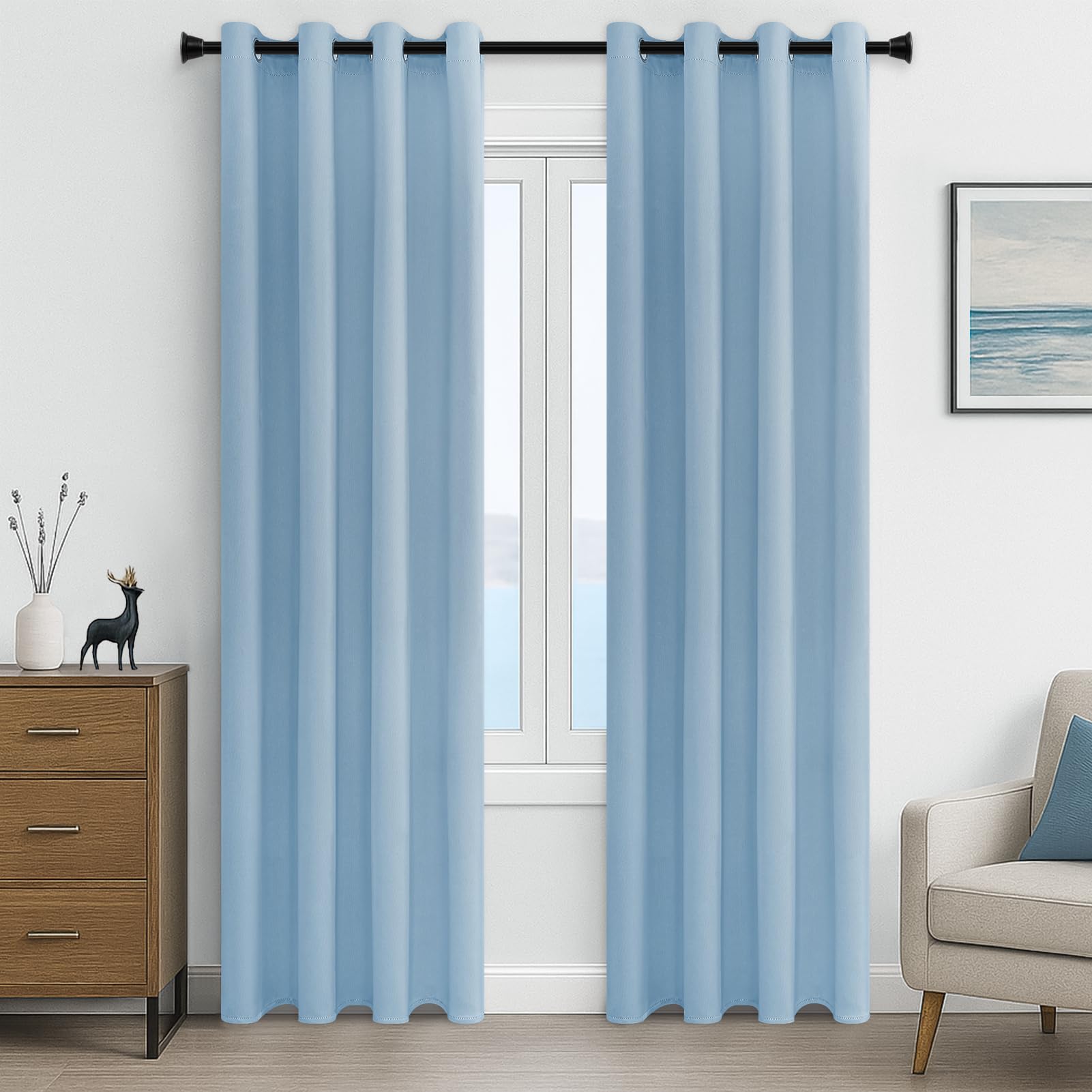MRTREES Blackout Curtains Bedroom 72 Drop 2 Panels Sky Blue Eyelet Thermal Curtain for Living Room Soft Texture Window Treatments for Kids 66x72 Inch 167x183 CM