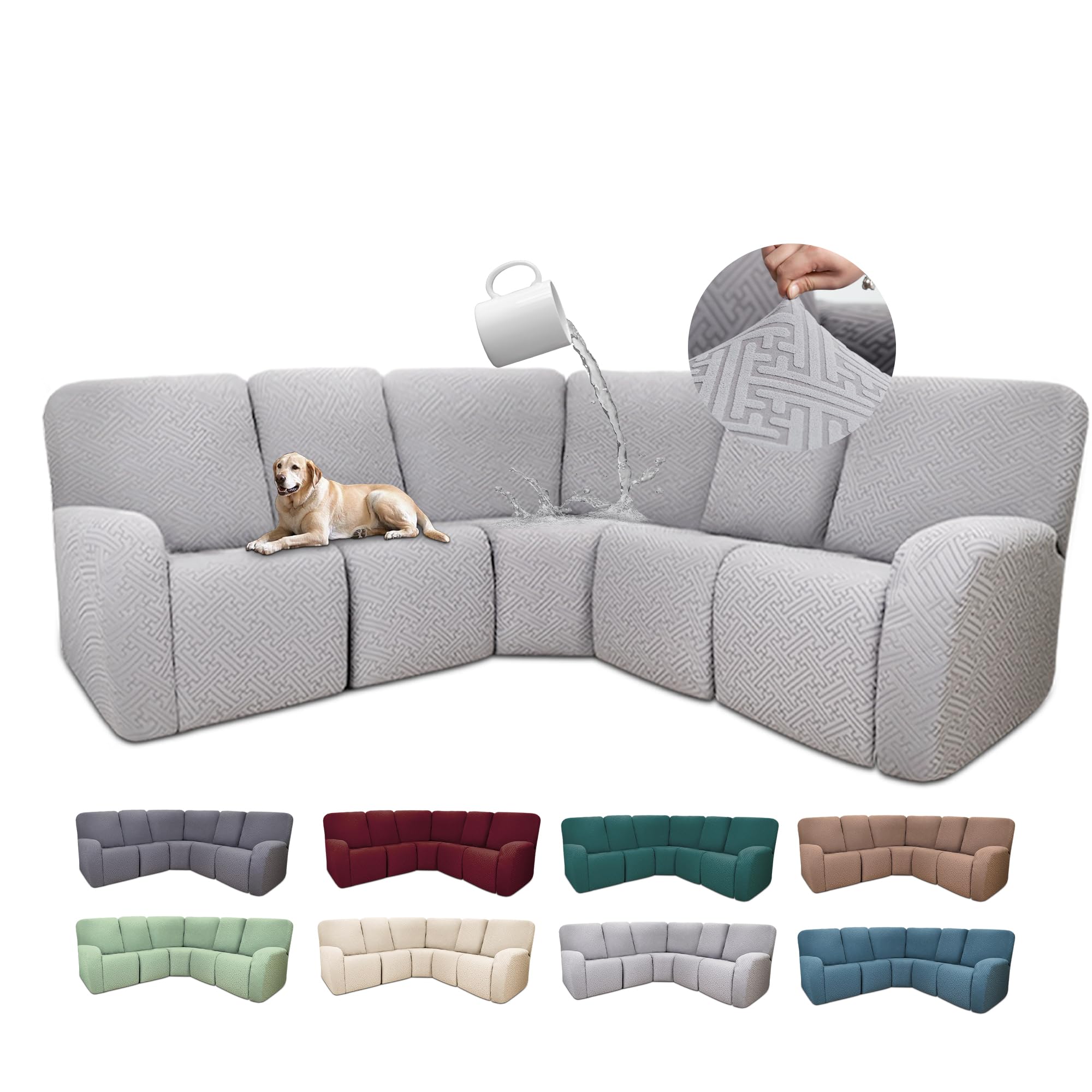 ROFASVCO 100% Waterproof Sectional Recliner Couch Covers for Reclining Couch L Shaped Corner Sectional Sofa Cover Jacquard Stretch L Shape Recliner