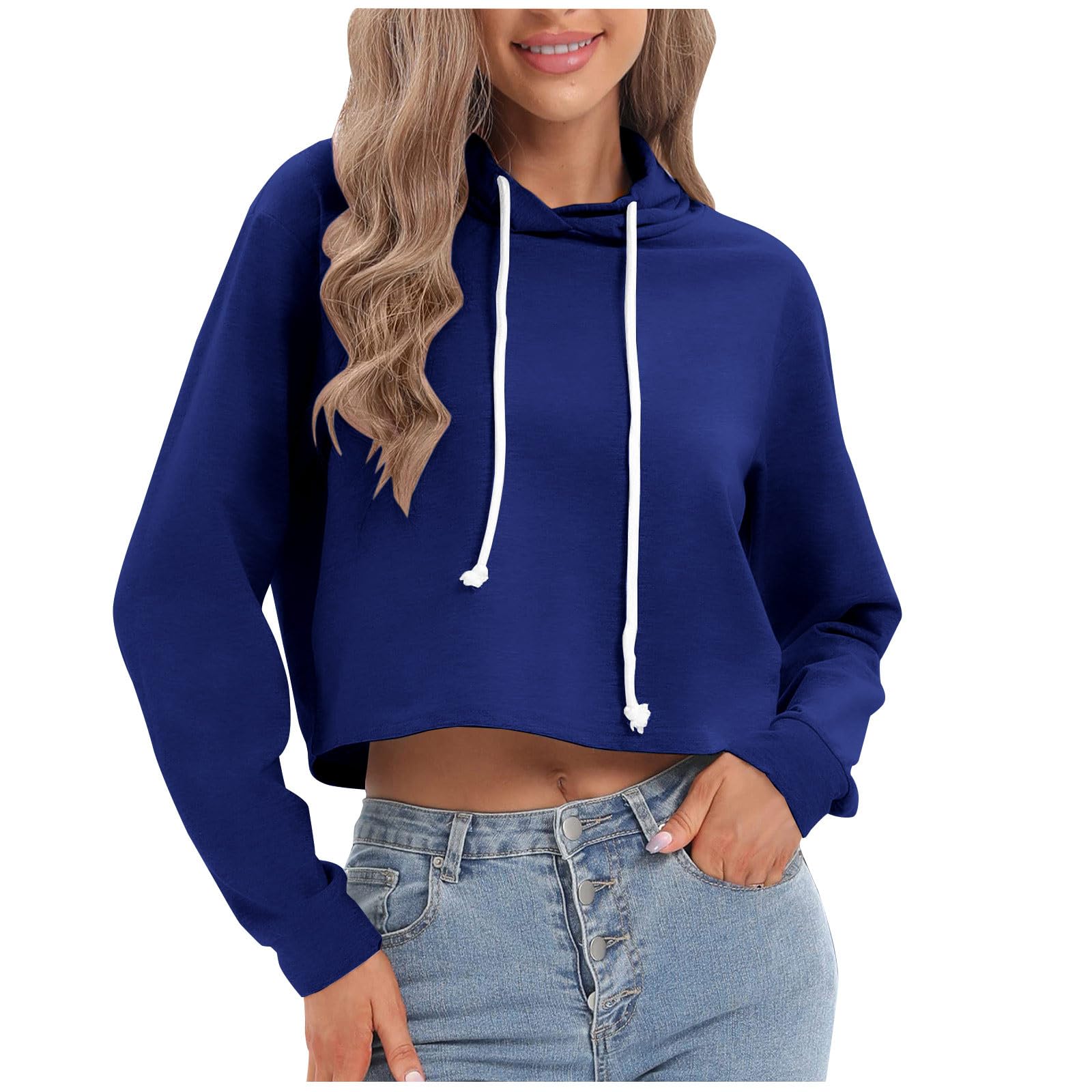 Ceboyel Women Cropped Hoodie Drawstring Pullover Sweatshirt Long Sleeve Workout Tops Trendy Y2k Teen Girls Clothes