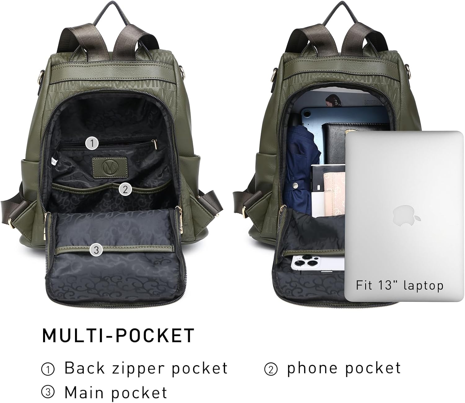 MKP COLLECTION Women Fashion Backpack Purse Multi Pockets Anti-Theft Rucksack Travel Shoulder Bag Handbag Set 2pcs - Image 5