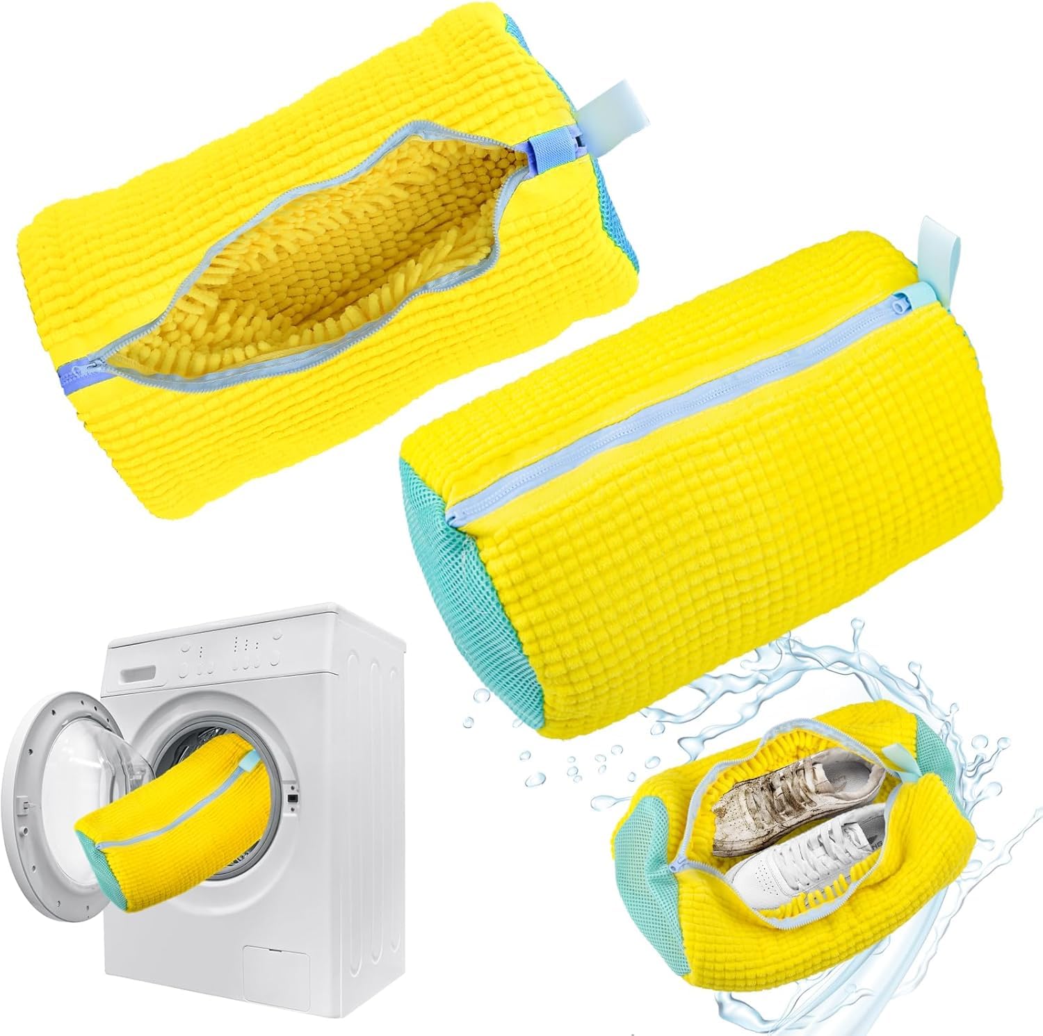 2pcs Shoe Bag Big Size for Washing Machine Reusable Mesh Shoes Laundry Bag with Zipper, Durable Wash Shoe Cleaning Bag for Washer and Dryer Sneaker Cleaning Kit 360° Protects White Shoes