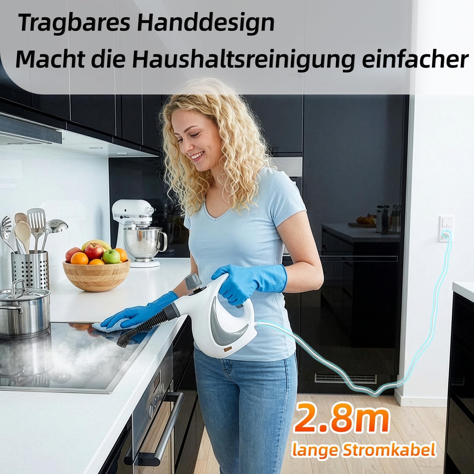 Nettoyeur vapeur, nettoyeur vapeur à main polyvalent pour la maison avec 12 accessoires, pression vapeur 3 bar, 350 ml, 1300 W, nettoyeur vapeur sans produits chimiques pour le nettoyage de la cuisine