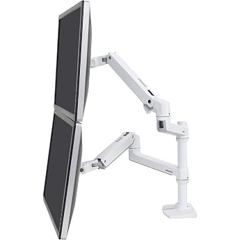Ergotron 45-492-216 LX Dual Stacking Arm Aluminium Durable Steel Mounting Kit for 2 LCD Displays/Desktop Stand - White