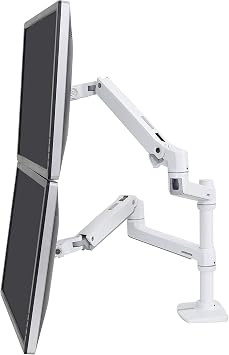 Ergotron LX Vertical Stacking Dual Monitor Arm, VESA Desk Mount for 2 Monitors Up to 24 Inches, 7 to 20 lbs Each White