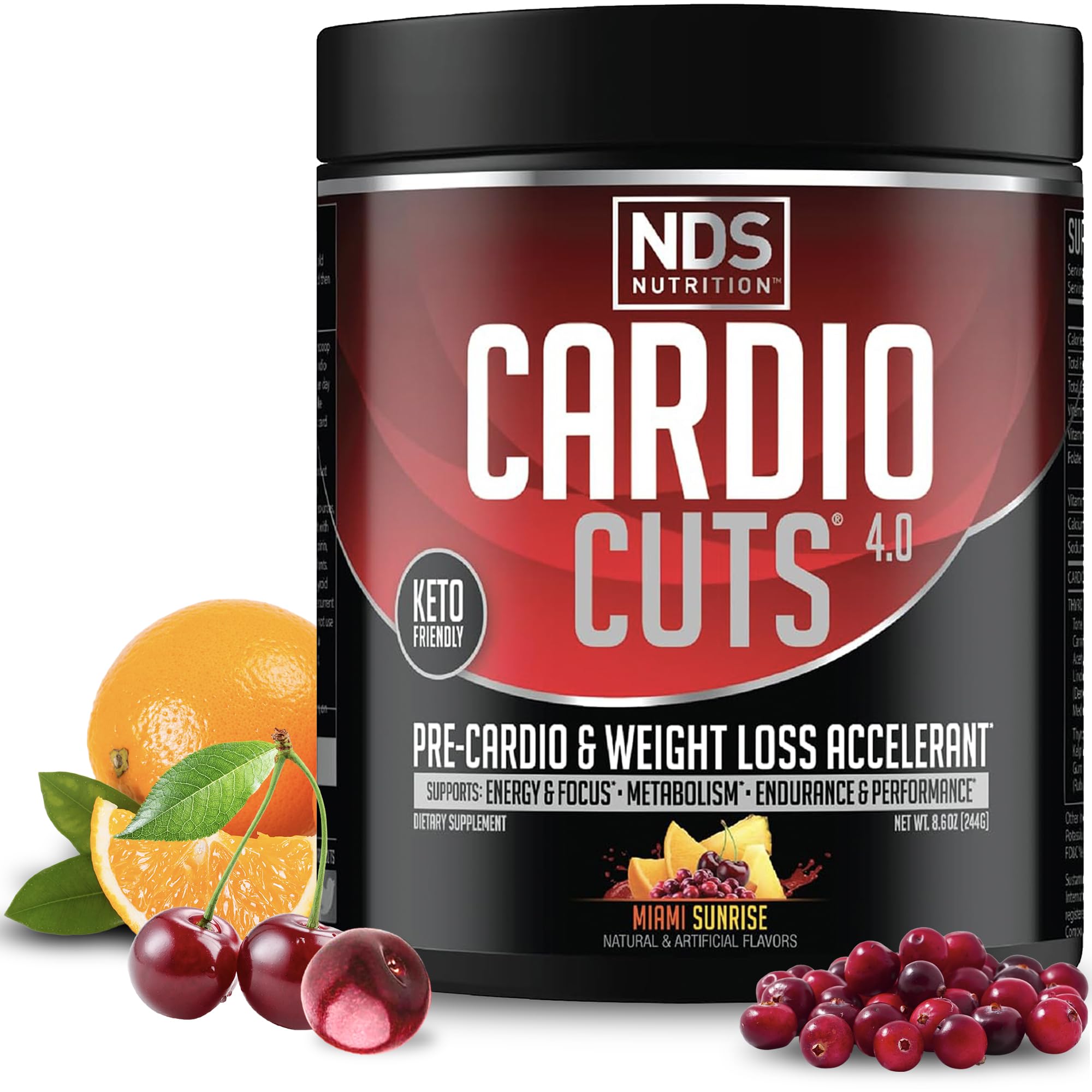 NDS Nutrition Pré-treino com L-carnitina, CLA, MCTs e beta-alanina, sabor Miami Sunrise, 241 g