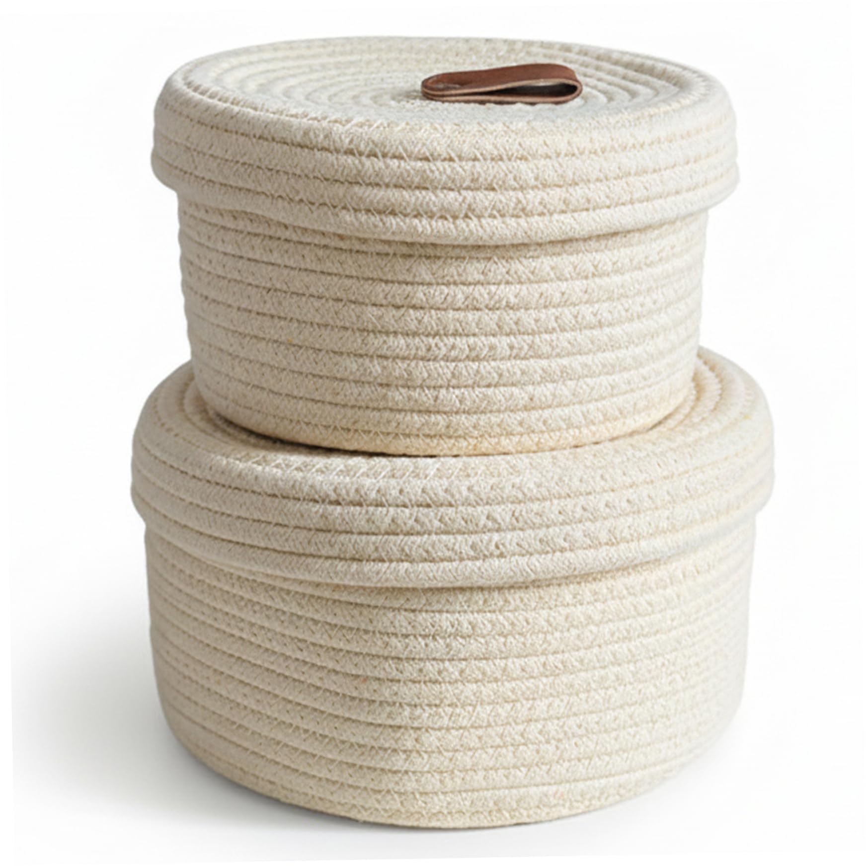 Cestas de almacenamiento tejidas en algodón natural de tacto suave con tapa decorativa beige