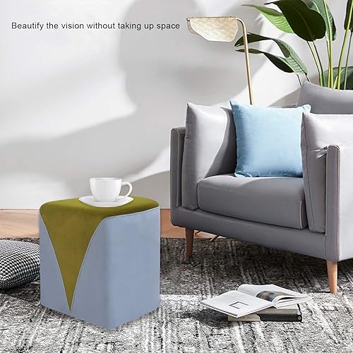 Miniatura 10 de Joveco Taburete redondo otomano, reposapiés de terciopelo con base de metal dorado, moderno taburete tapizado para sala de estar, dormitorio, gris