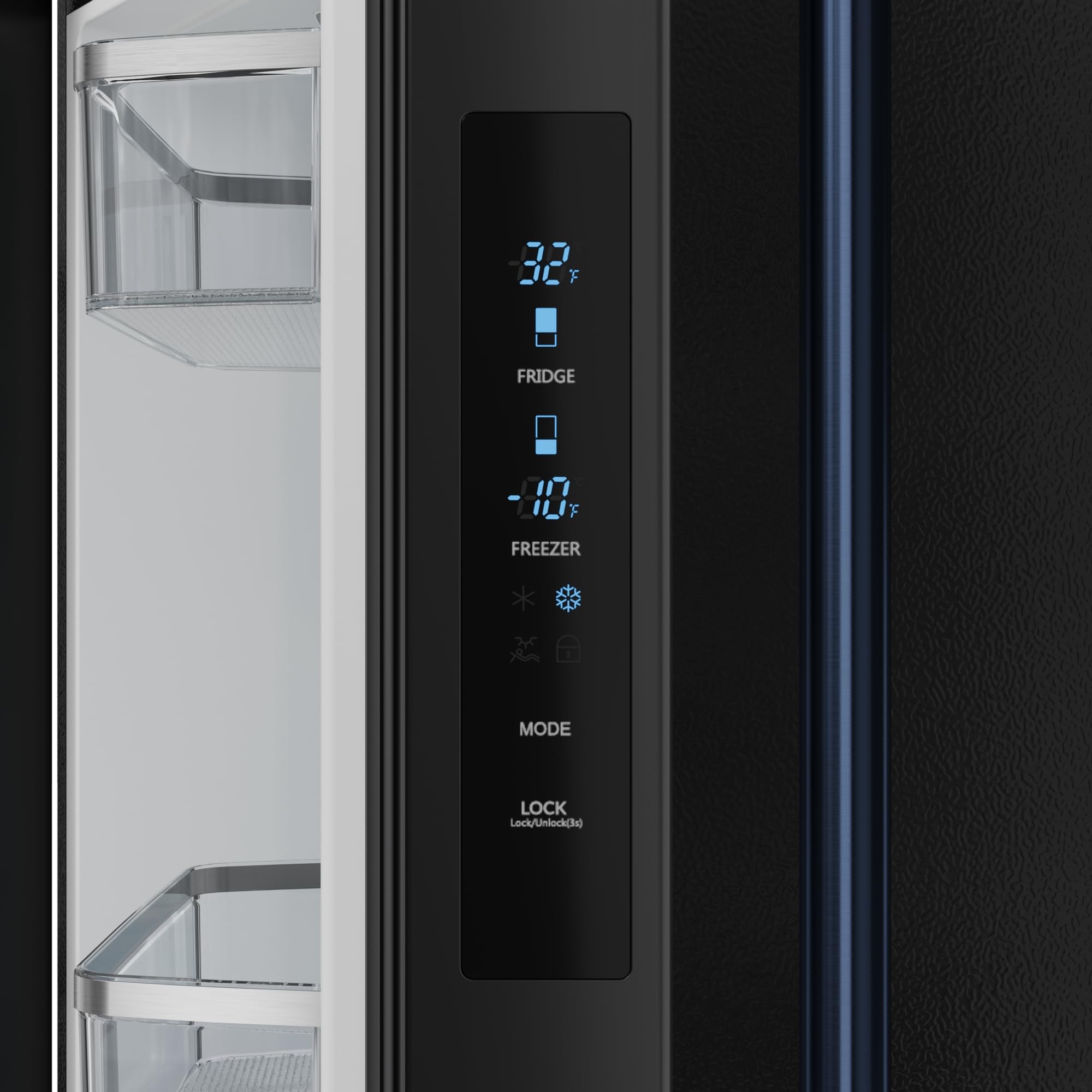 Thor Kitchen Gordon Ramsay 30 Inch 17.7 cu ft French Door Counter Depth Refrigerator with Ice Maker in Black/Navy Blue on Fridge.com
