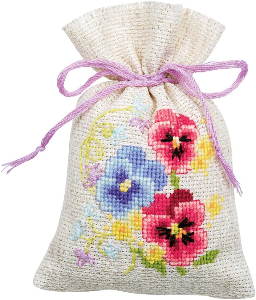 Vervaco Counted Cross Stitch Kit: Pot-Pourri Bag: Violets: Set of 3, NA, 8 x 12cm