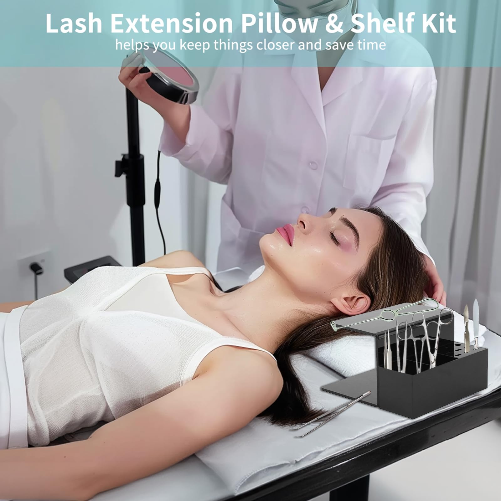 Yuehuamech Eyelash Extension Pillow Shelf Stand Acrylic Professional Lash Makeup Supplies Display Cabinet Workbench Makeup Tools Organizer with Tweezers Rack for Eyelash Extension Pillow - Image 4