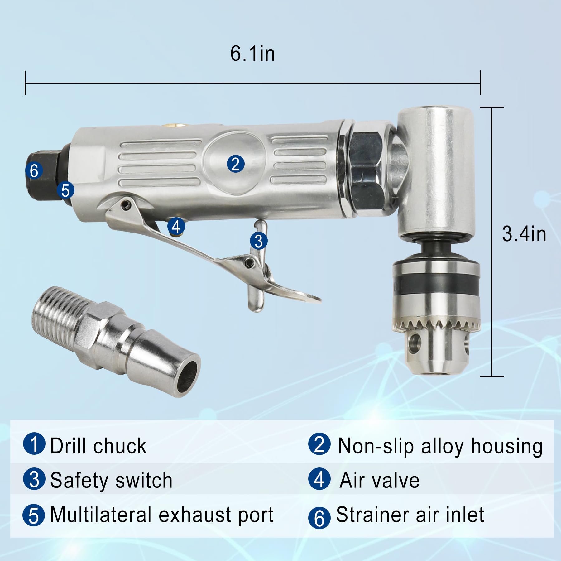 1/4'' 90 Degree Air Drill,Right Angle Drill,Pneumatic Pistol Drill, Pneumatic Drill,Pneumatic Drill, Tool Power Screwdriver Drill