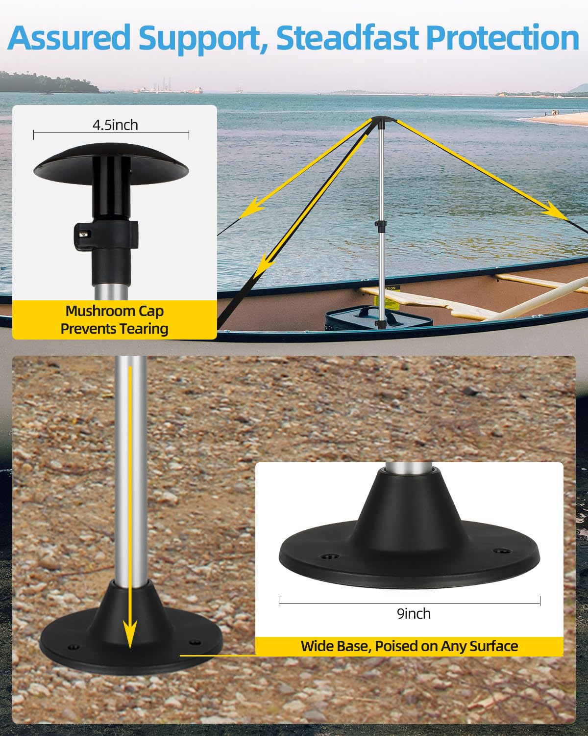 OCEANBROAD Barra de Soporte Ajustable telescópica de Aluminio con Correas, para Casco V, Barco, pontón, Barco, 1 Paquete