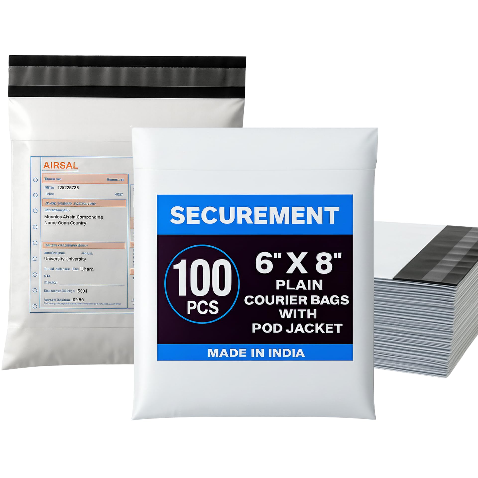 Securement Plain Courier Poly Bags Pod, 8x6-Inch Pack of 100