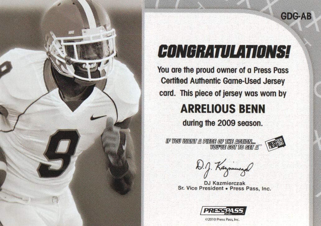 2010 Press Pass PE Football Game Day Gear Patch #GDG-AB Arrelious Benn 02/25