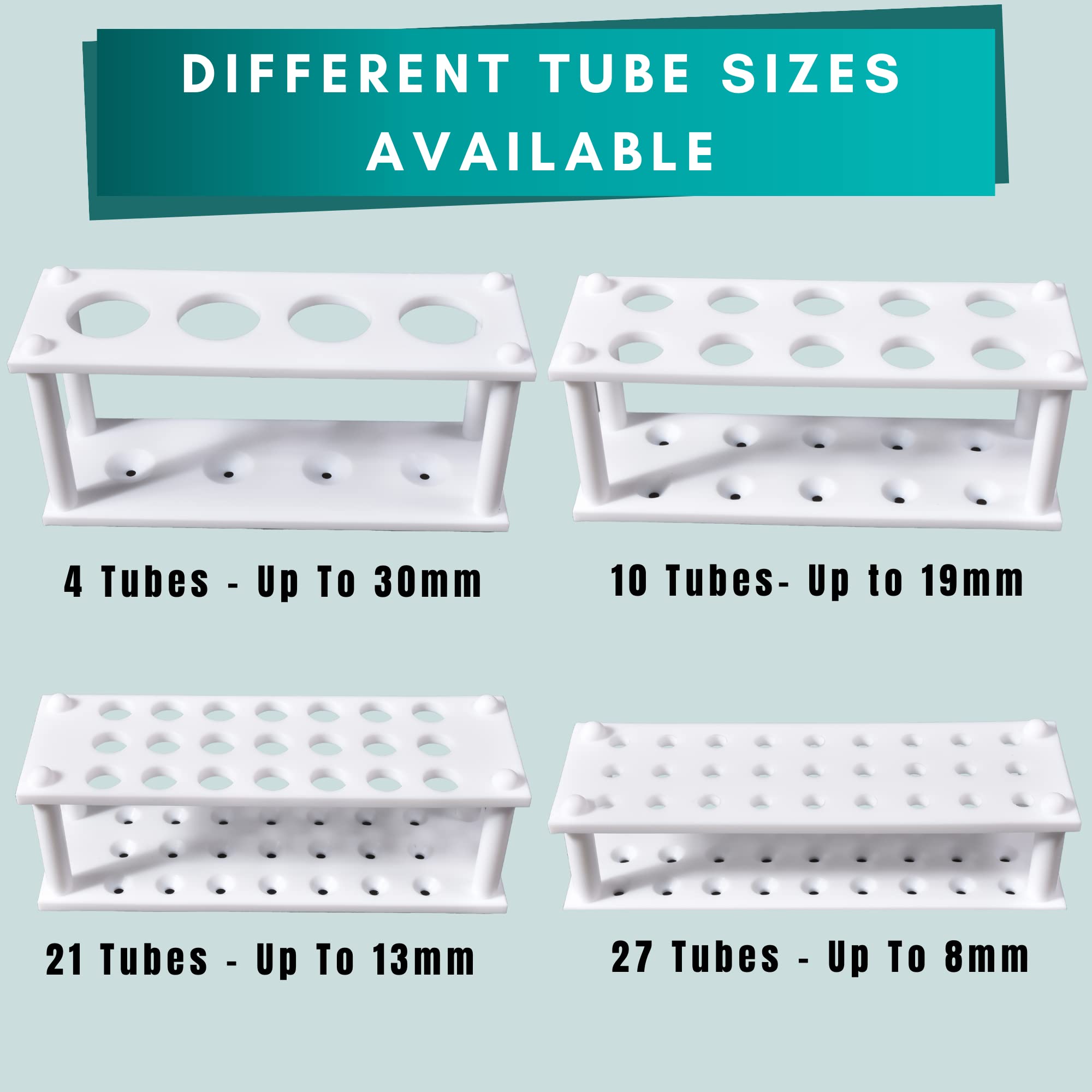Labsales,Estante de PTFE sólido para tubos de centrífuga y tubos de ensayo, varios tamaños y tamaños de tubo disponibles, paquete de 1 (10 tubos – 19 mm de diámetro)