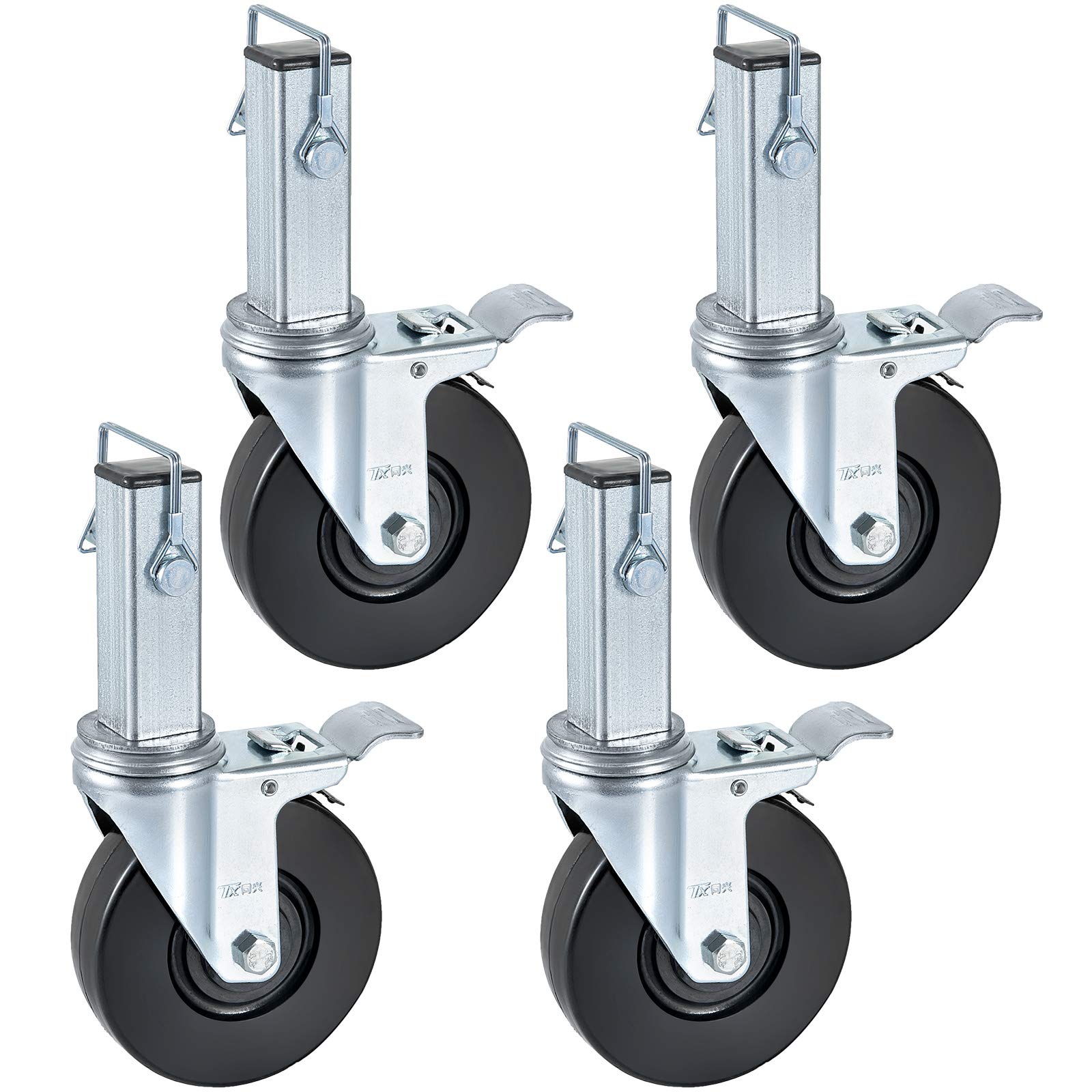 BestEquip 5 Inch Scaffolding Rubber Swivel Caster with Dual Locking Heavy Duty Casters 1 Inch Square Stem 440LBS Capacity Per Wheel