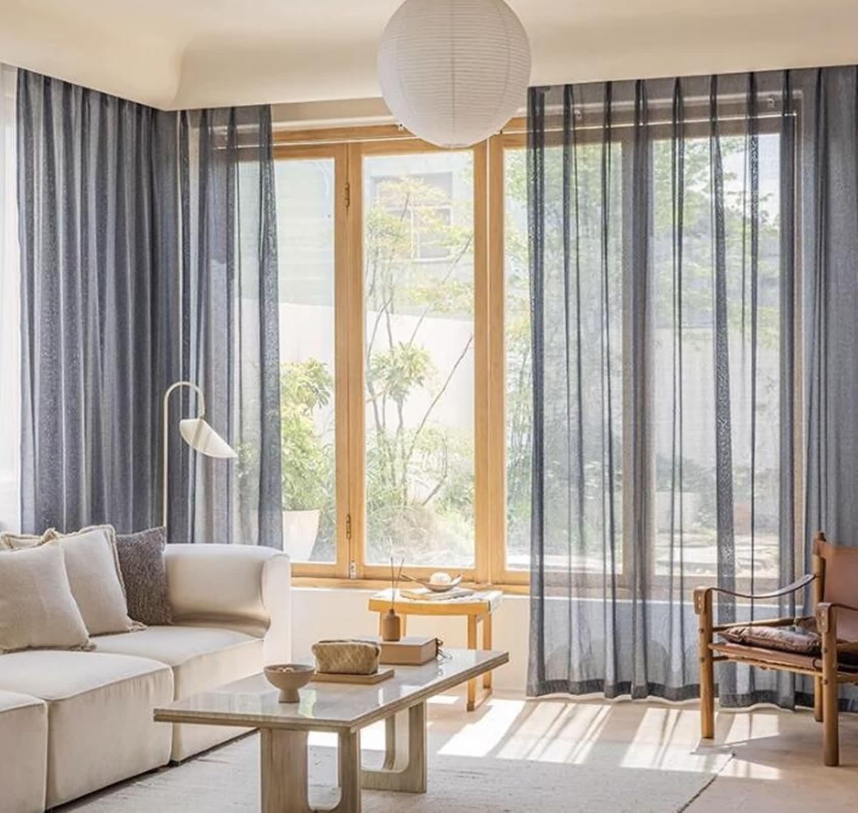 Rideau voilage demi fenetre gris anti vis-à-vis pour chambre et salon