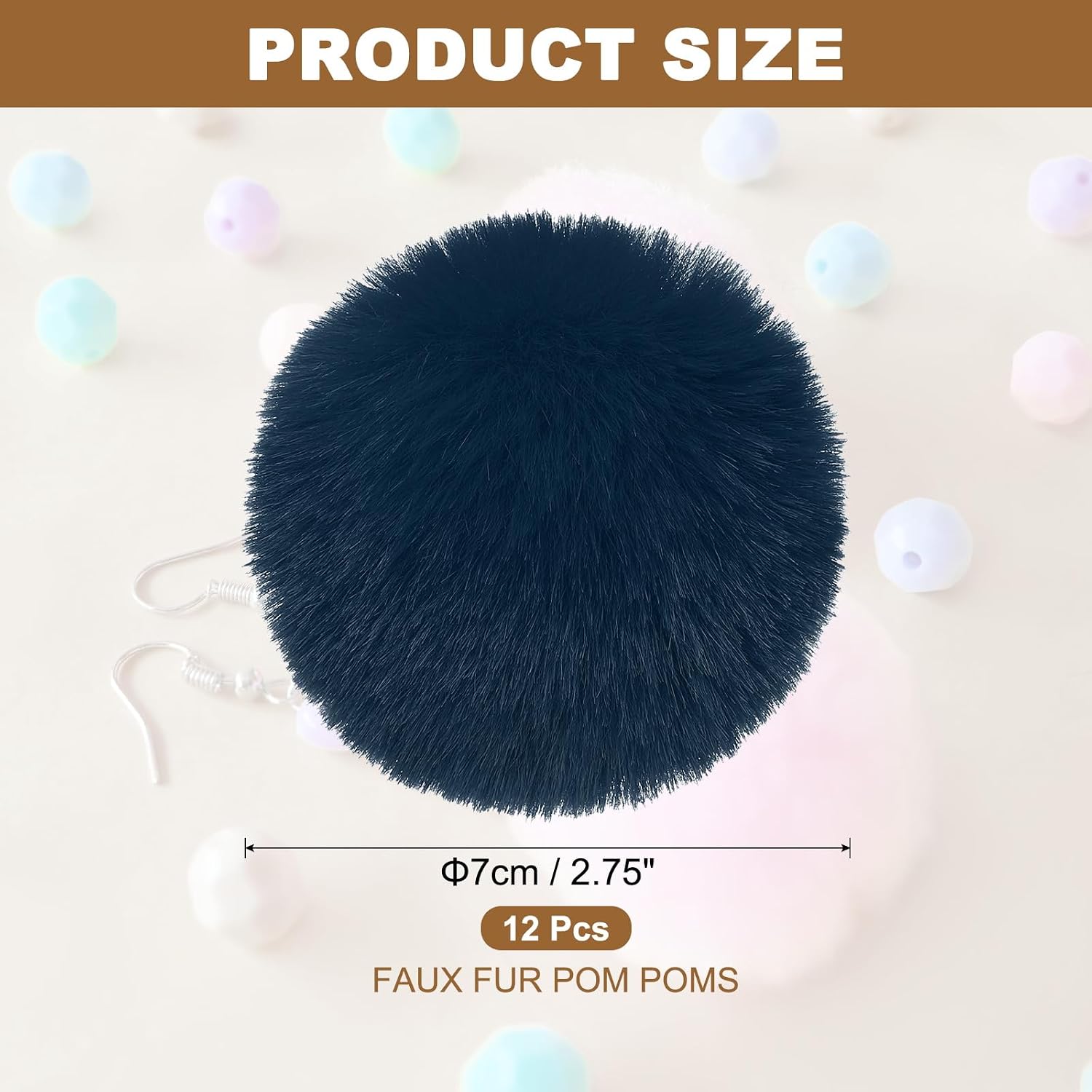 PATIKIL Faux Fur Pom Poms for Hats, 12 Pcs Fluffy Soft Fur Poms Balls with Elastic Loop for Keychain Knitting Hats DIY Scarves Gloves Bag Christmas, Dark Blue