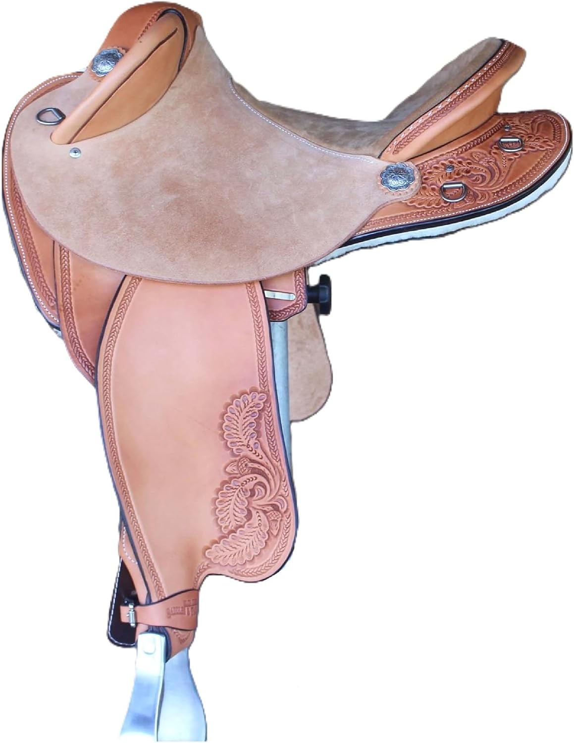 Half Breed Swinging Fender Carved and Hand Tooled Leather Aussie Australian Saddle for Horses Without Horn White Fllece, All Customization Available