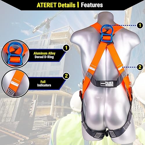 Miniatura 9 de Palmer Safety Arnés de construcción de ajuste de 5 puntos, anillo en D trasero, patas con ojales, múltiples estilos I OSHA ANSI cumple