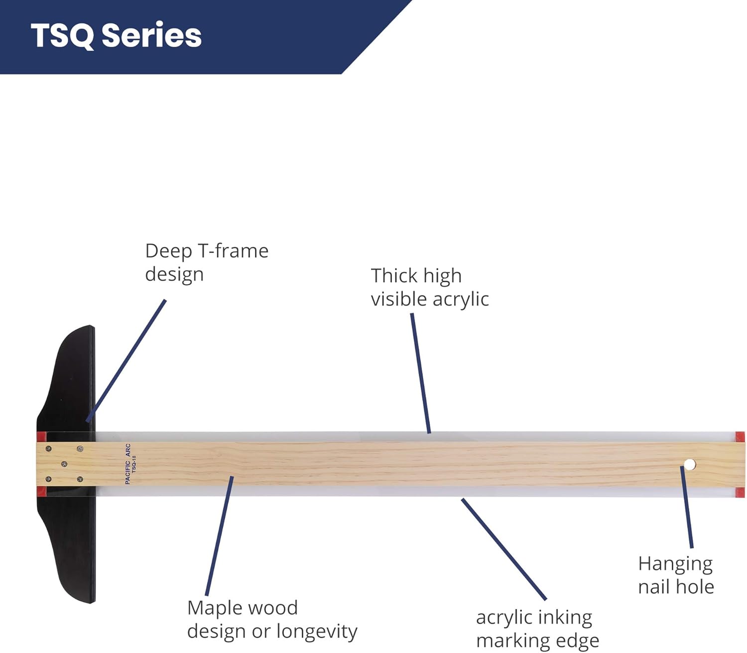 Pacific Arc 30 Inch T Square, Traditional Maple Blade with Acrylic Edge