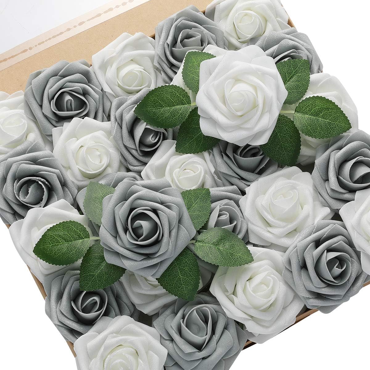 DerBlue 60pcs Artificial Roses Flowers Real Looking Fake Roses Artificial Foam Roses