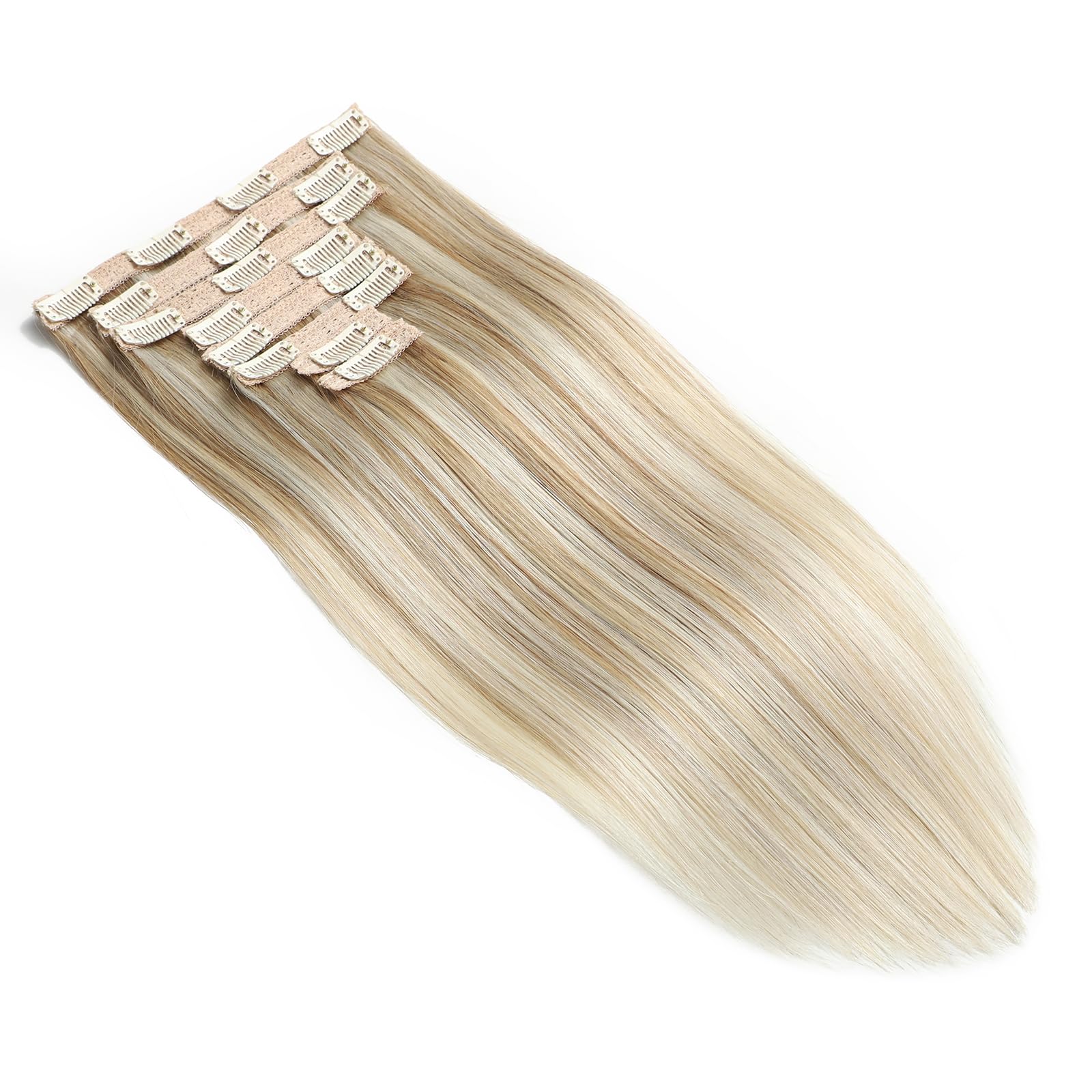 Dopinki do przedłużania włosów z klipsami, prawdziwe włosy, jasny blond, 100% ludzkie włosy Remy, gładkie, P8/60/# 35 cm