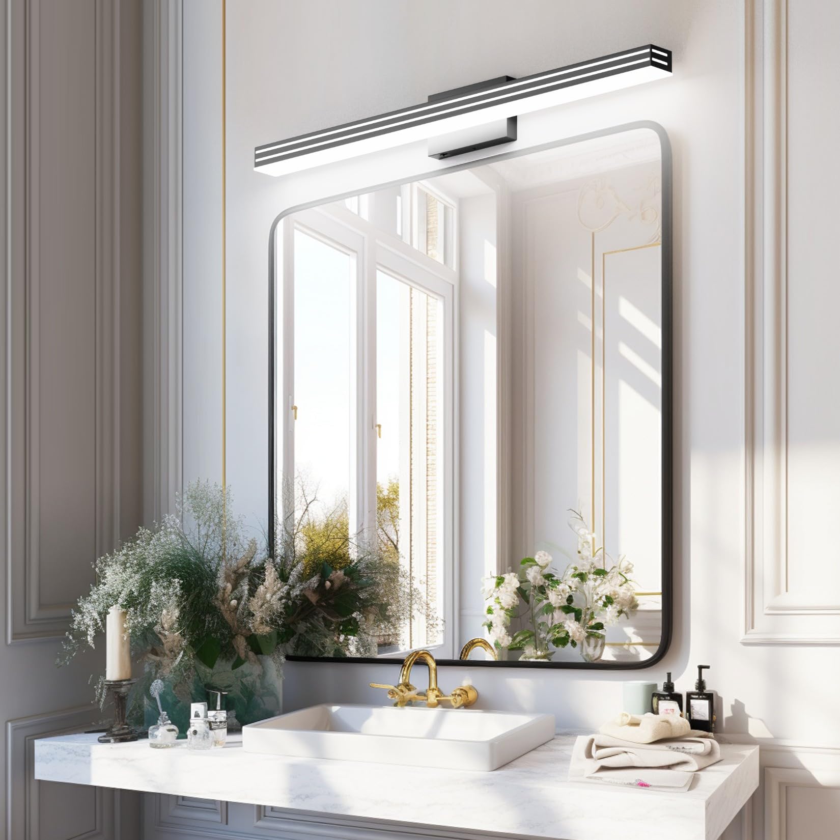 Ralbay Dimmable Matte Black Vanity Light Modern 5 Lights Acrylic Stainless Steel Vanity Wall Light Over Mirror Long LED Modern Bathroom Vanity Lighting Fixtures - View #7