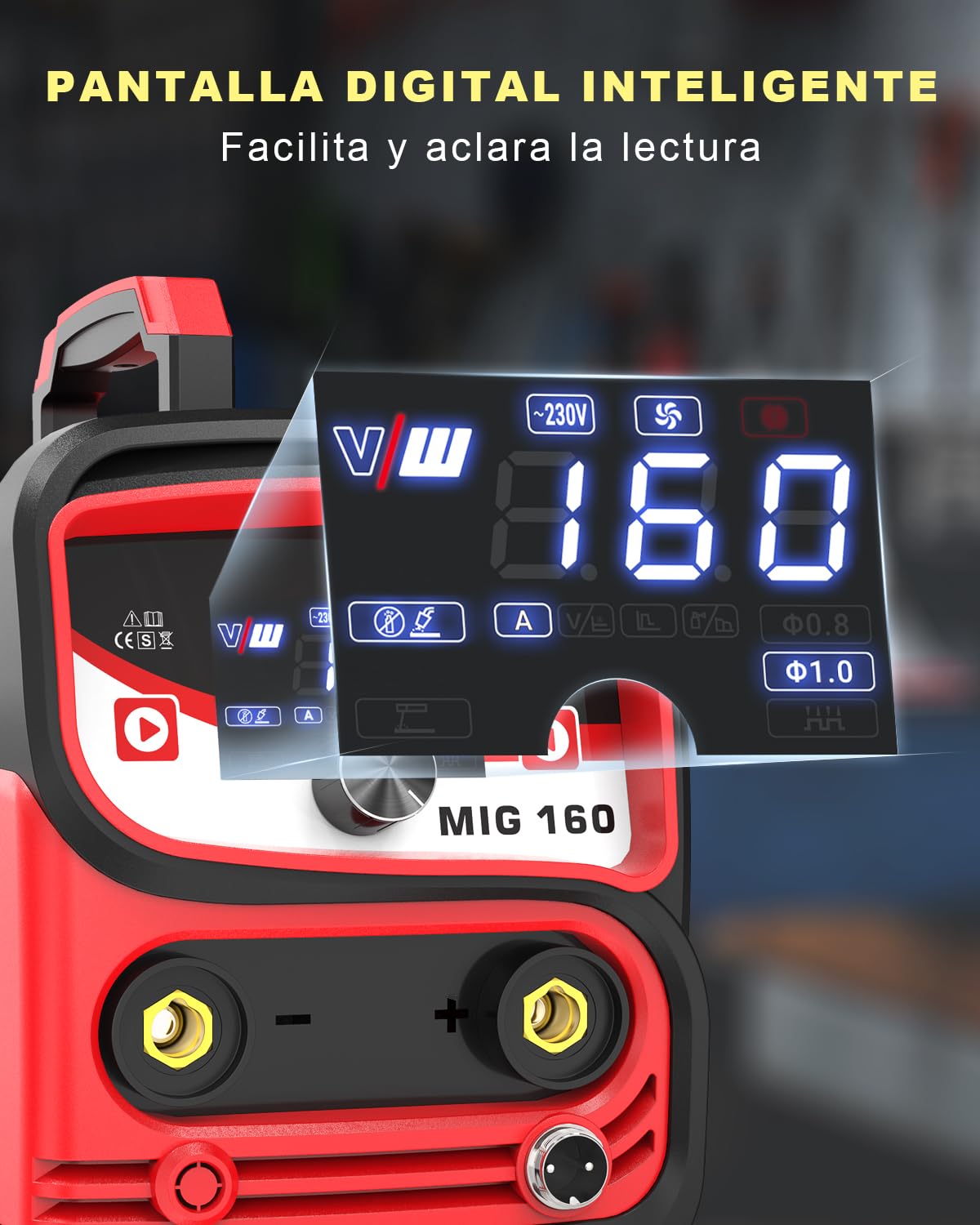 VECTOR WELDING Soldador Hilo Continuo Sin Gas 160 A, Soldadora Mig Mag Portátil con Pantalla LED, Soldador de Hilo sin Gas MIG/MMA para Principiantes, IGBT MIG 160A Set