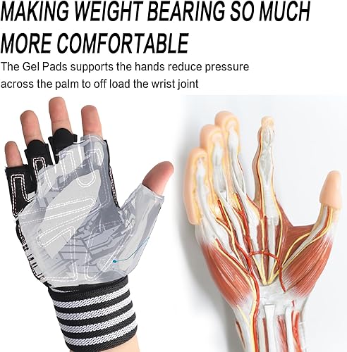 Miniatura 6 de Guantes de levantamiento de pesas para mujer, entrenamiento de gimnasio con soporte de muñeca, guantes acolchados de medio dedo para ejercicio de