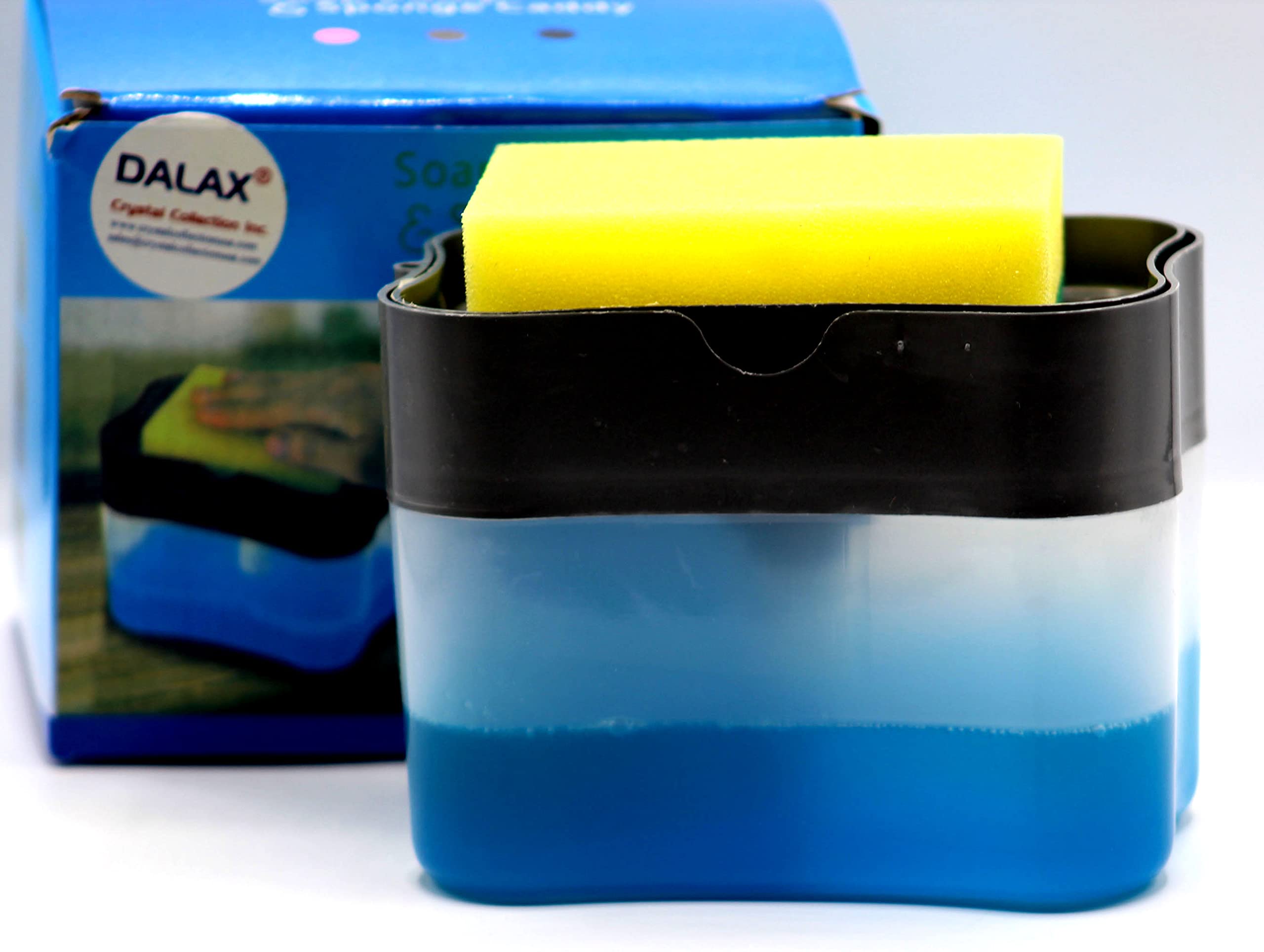 Dish Soap Dispenser Detergent Squeezer for Kitchen Sink Dish Washing, Manual Press Liquid Pump & Sponge Holder 2 in1, Innovative Refillable Storage Container Countertop Soap Pump Dispenser Caddy