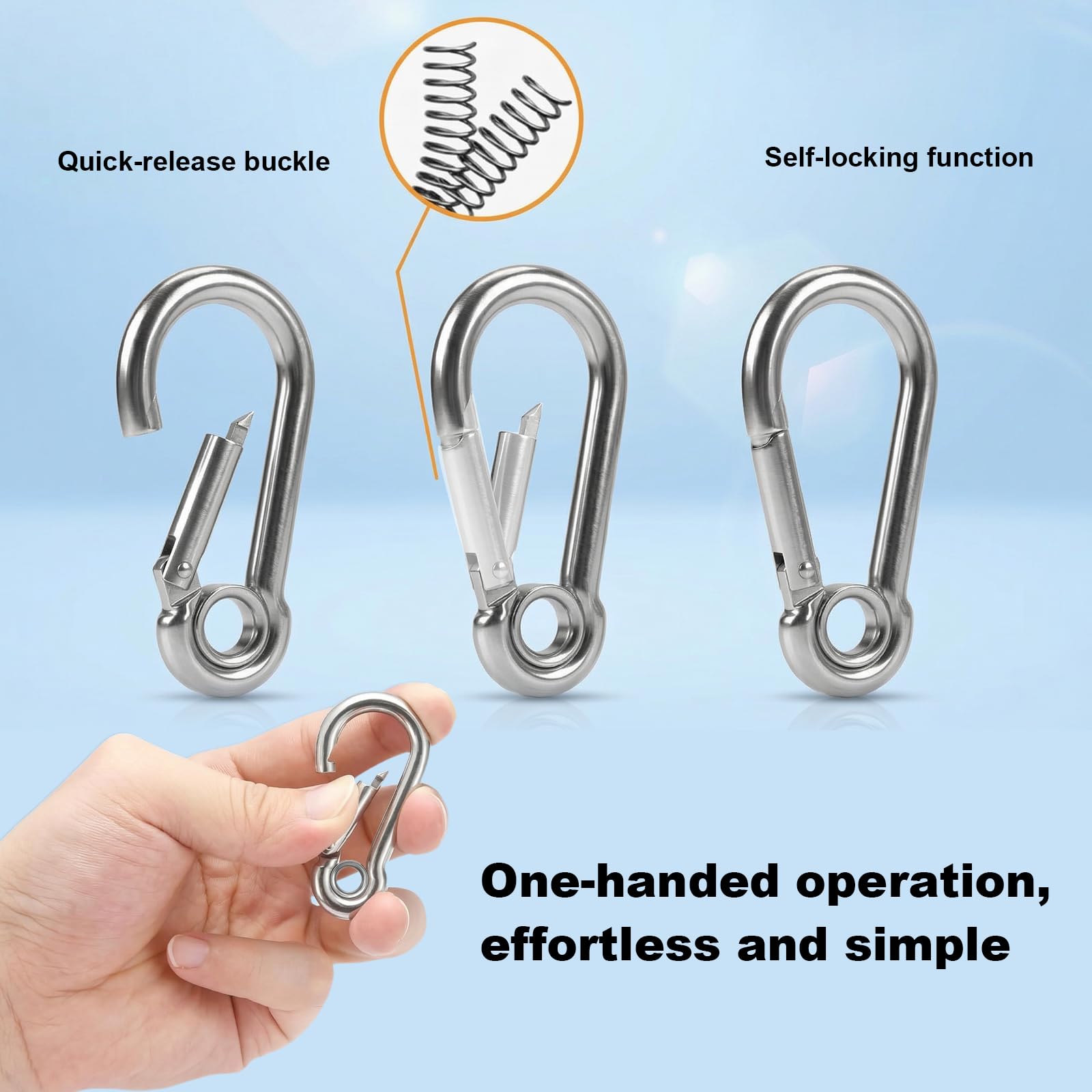 Carehabi 14 pièces Mousquetons en Acier Inoxydable 60 * 30mm Petit Mousqueton Mousqueton INOX pour Porte-clés Hamacs Camping Pêche Auvents - 4